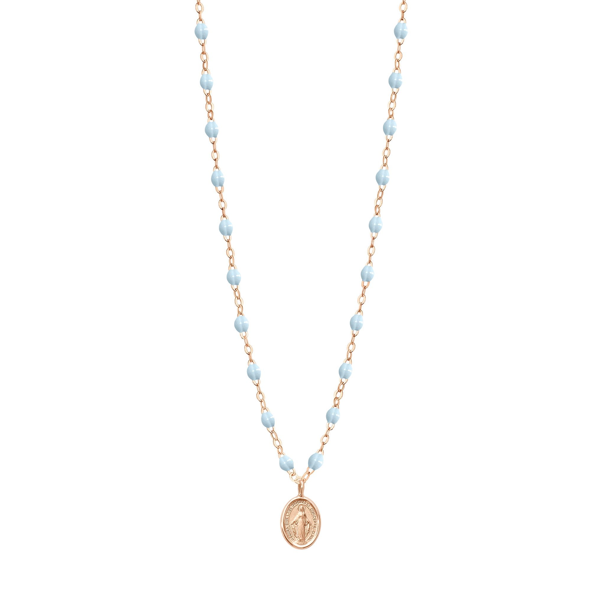 Collier bleu layette Madone, or rose, 42 cm madone Référence :  b1vi001r1542xx -1