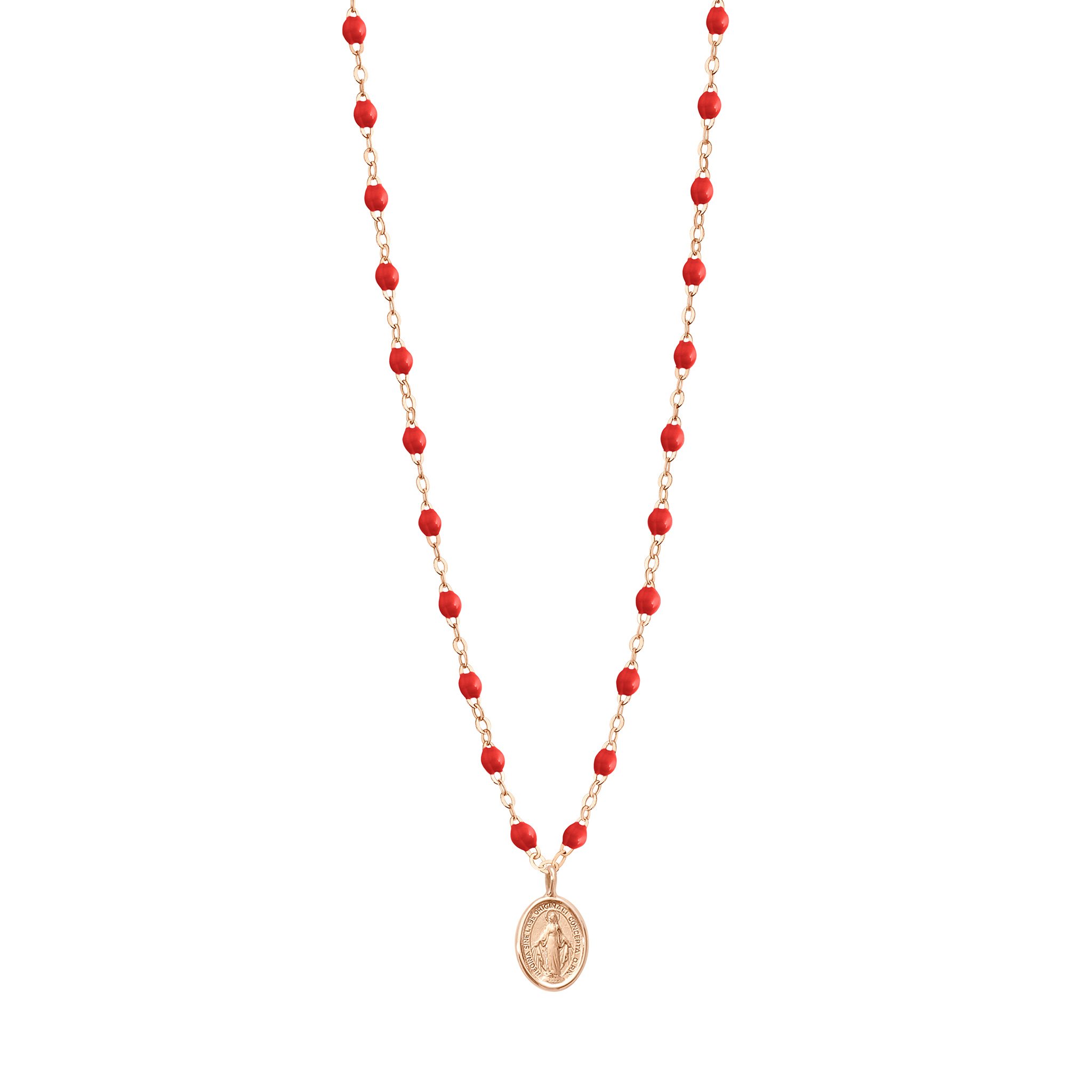 Collier coquelicot Madone, or rose, 42 cm