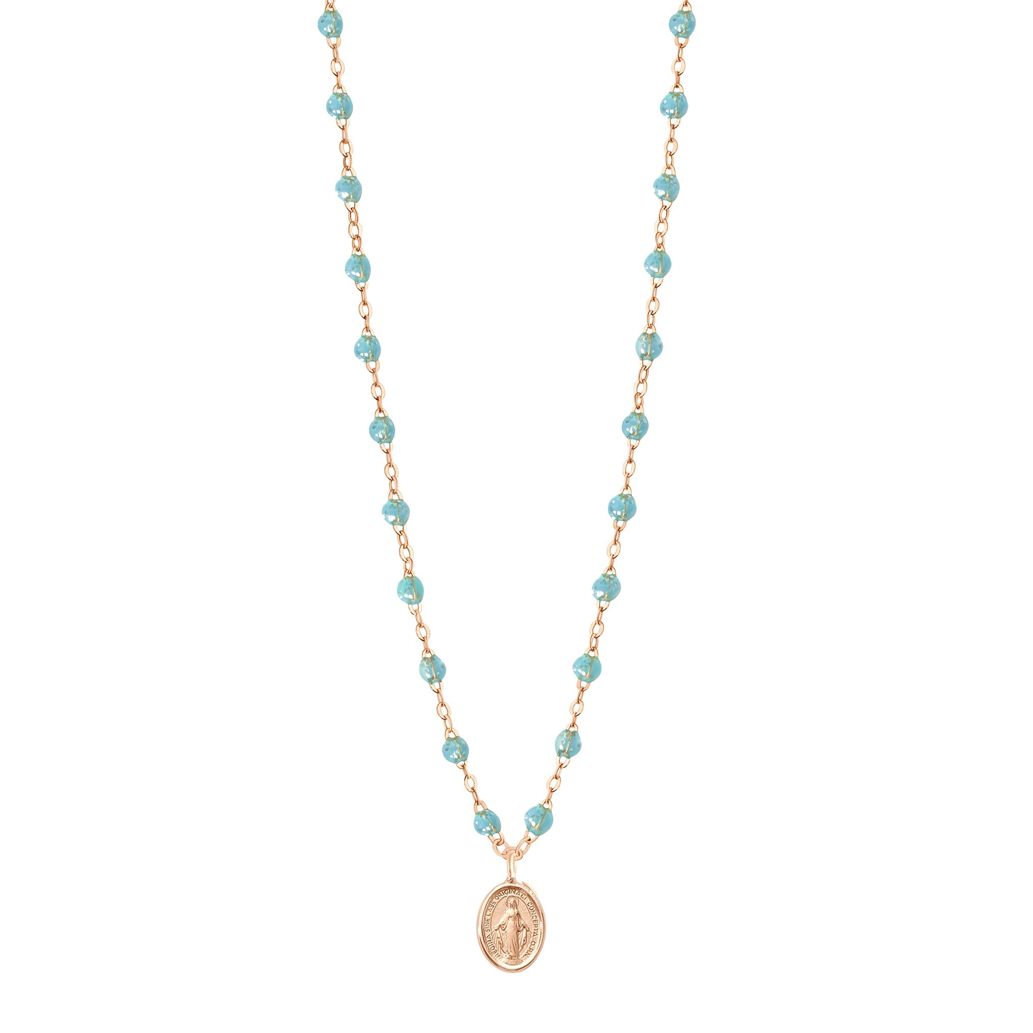 Collier aqua Madone, or rose, 42 cm