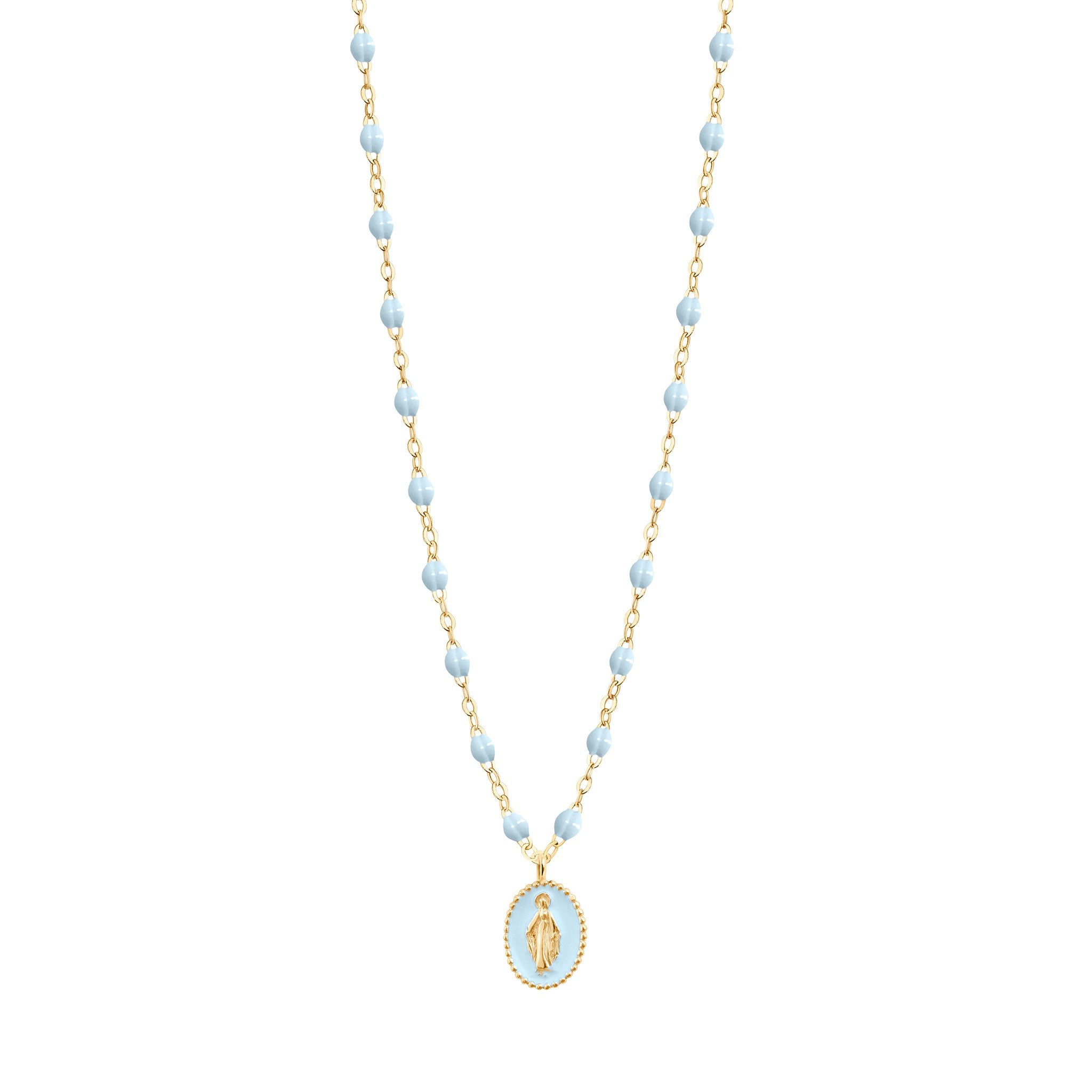 Collier Madone résine bleu layette, or jaune, 42 cm madone Référence :  b1vi008j1542xx -1