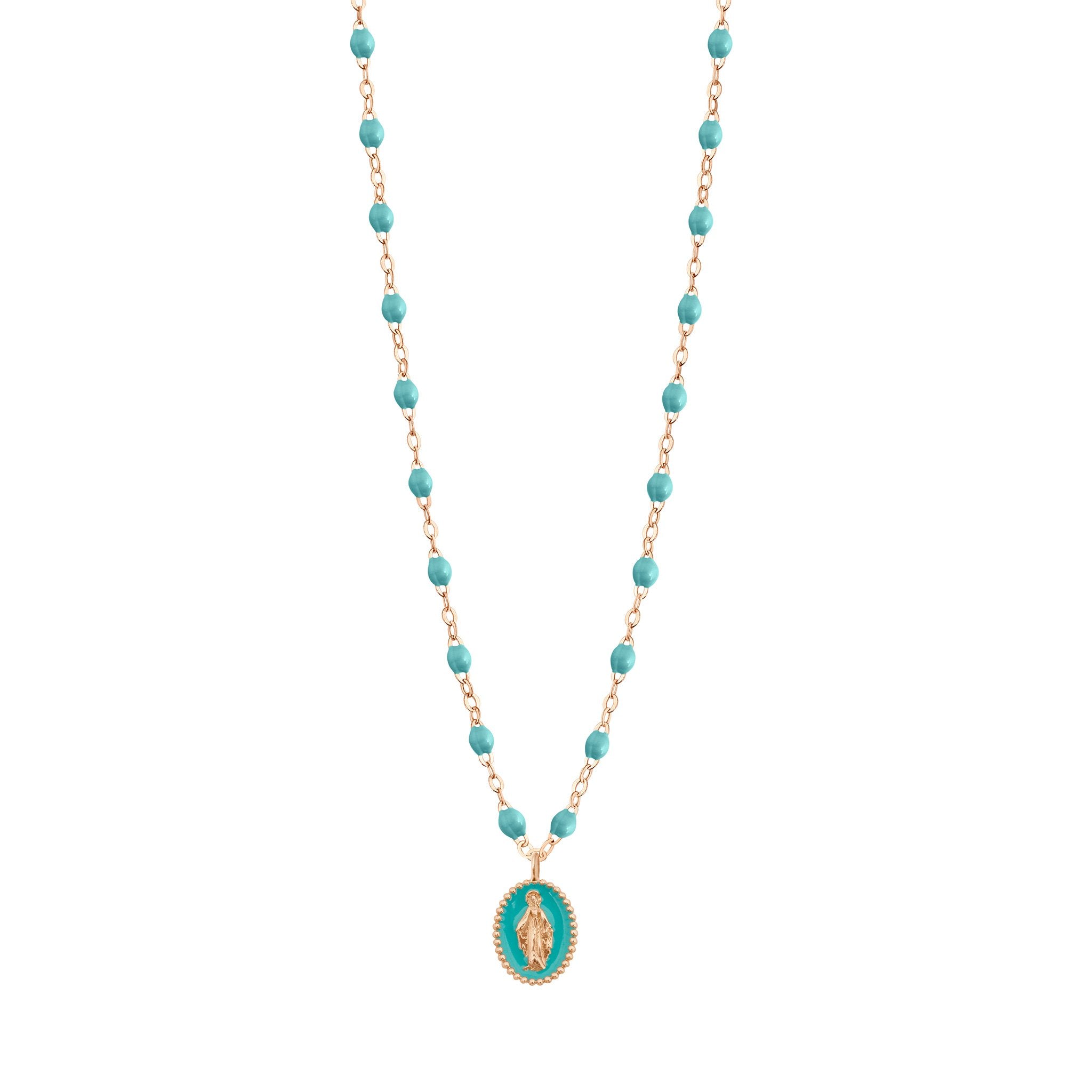 Collier Madone résine turquoise vert, or rose, 42 cm madone Référence :  b1vi008r3342xx -1