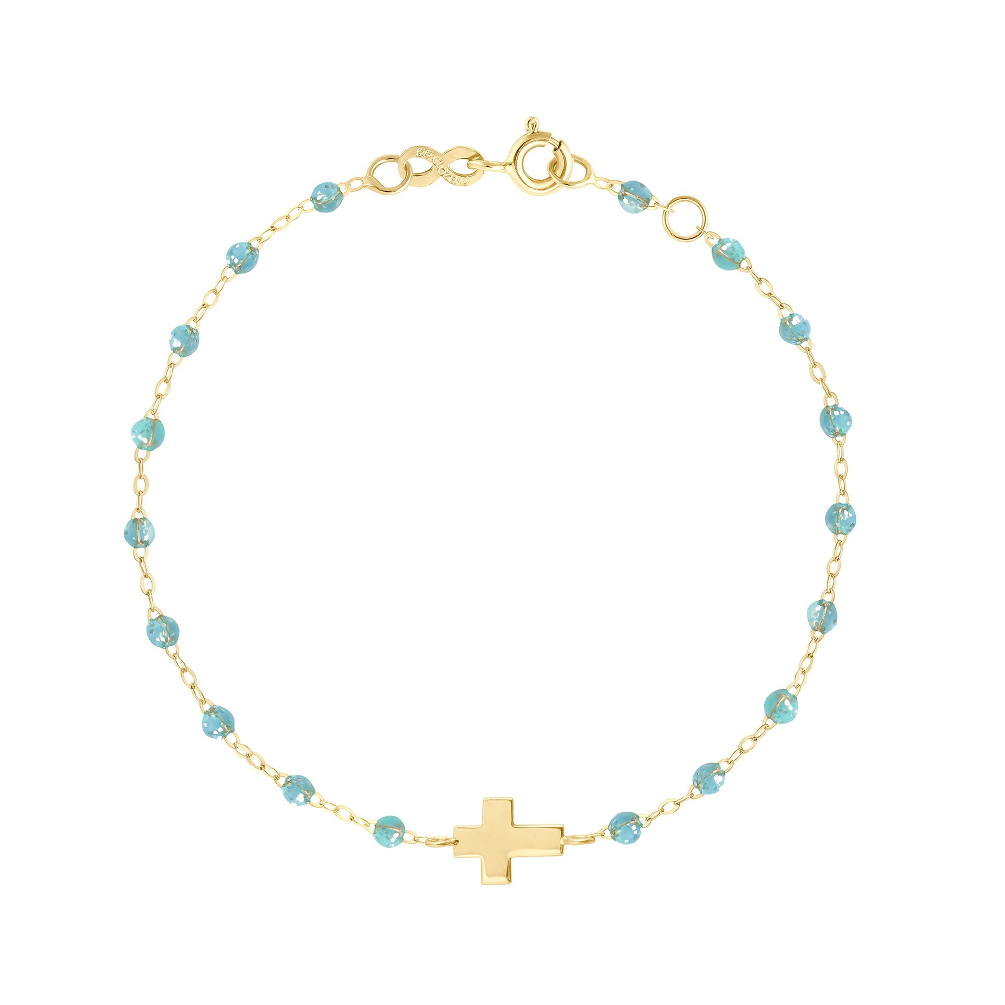 Bracelet aqua Croix, or jaune, 17cm