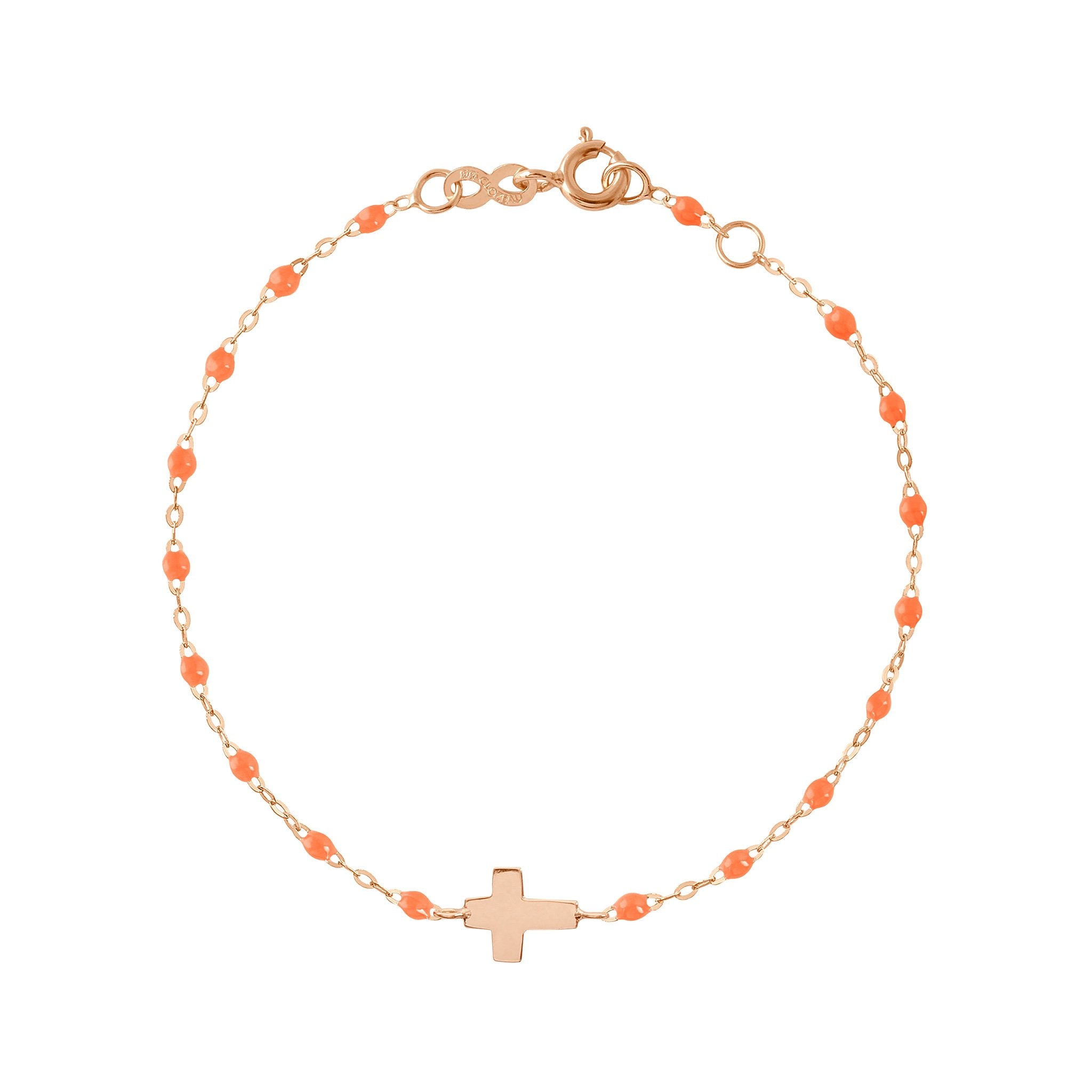 Bracelet orange fluo Croix, or rose, 17cm madone Référence :  b3co001r1317xx -1