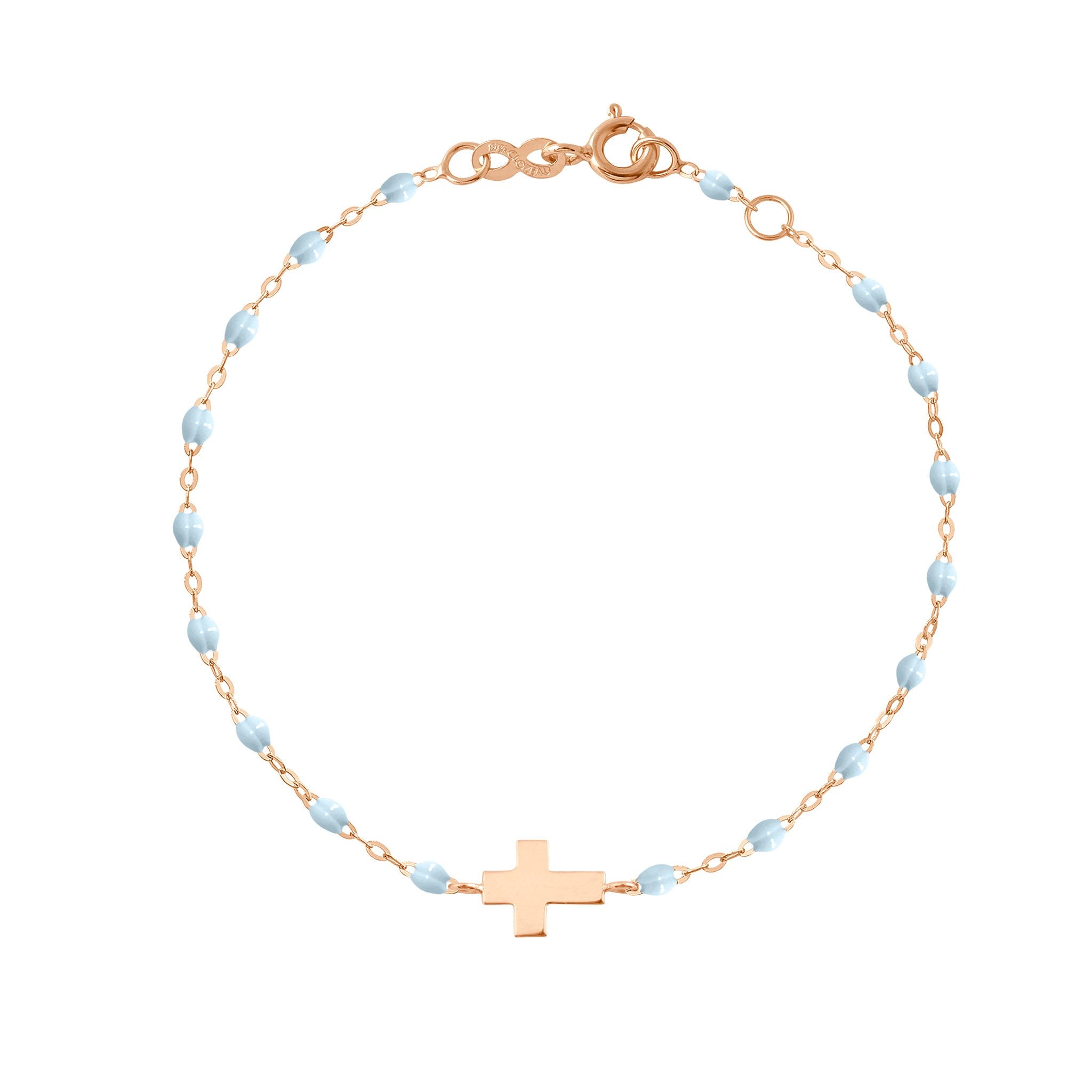 Bracelet bleu layette Croix, or rose, 17cm madone Référence :  b3co001r1517xx -1