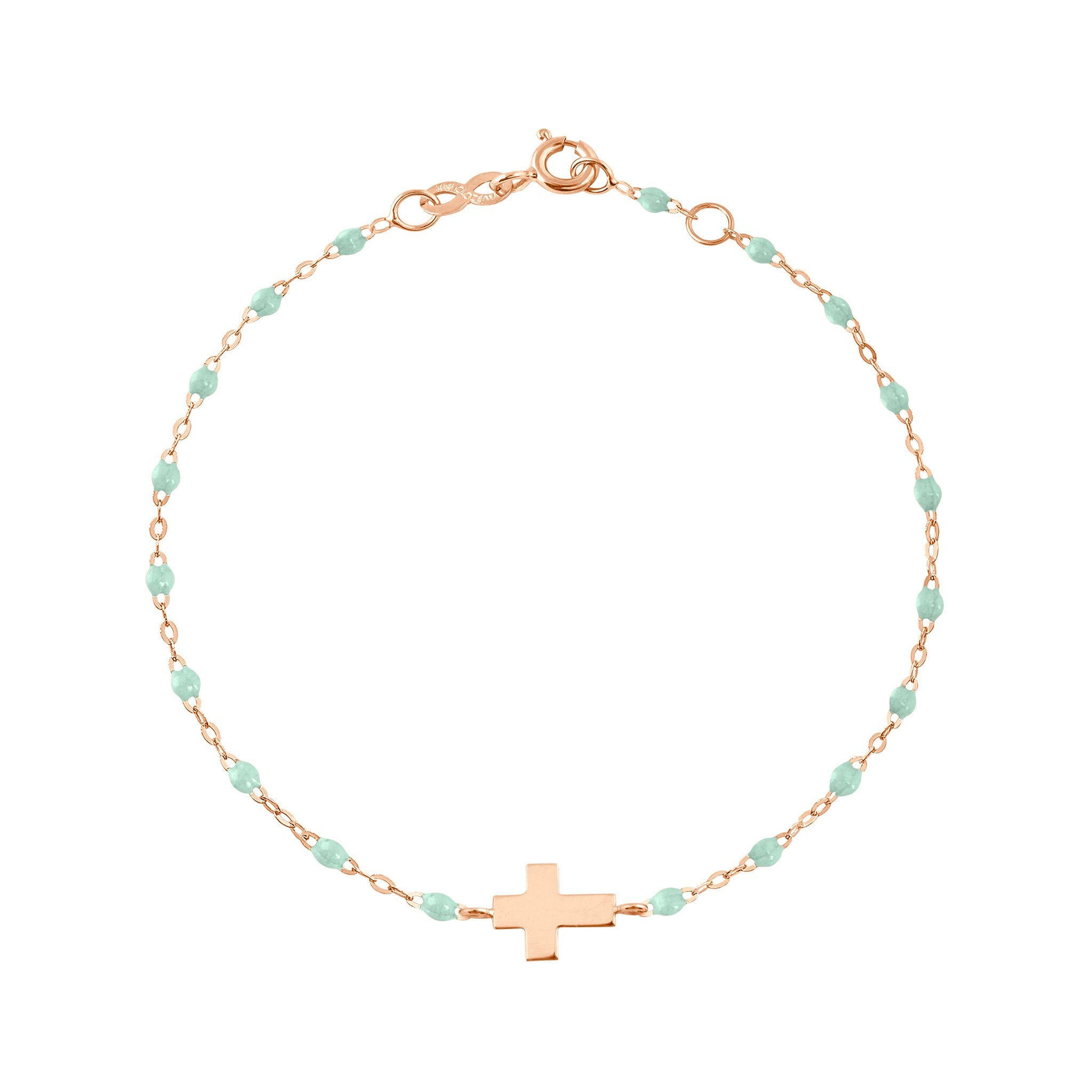 Bracelet jade Croix, or rose, 17cm madone Référence :  b3co001r1717xx -1