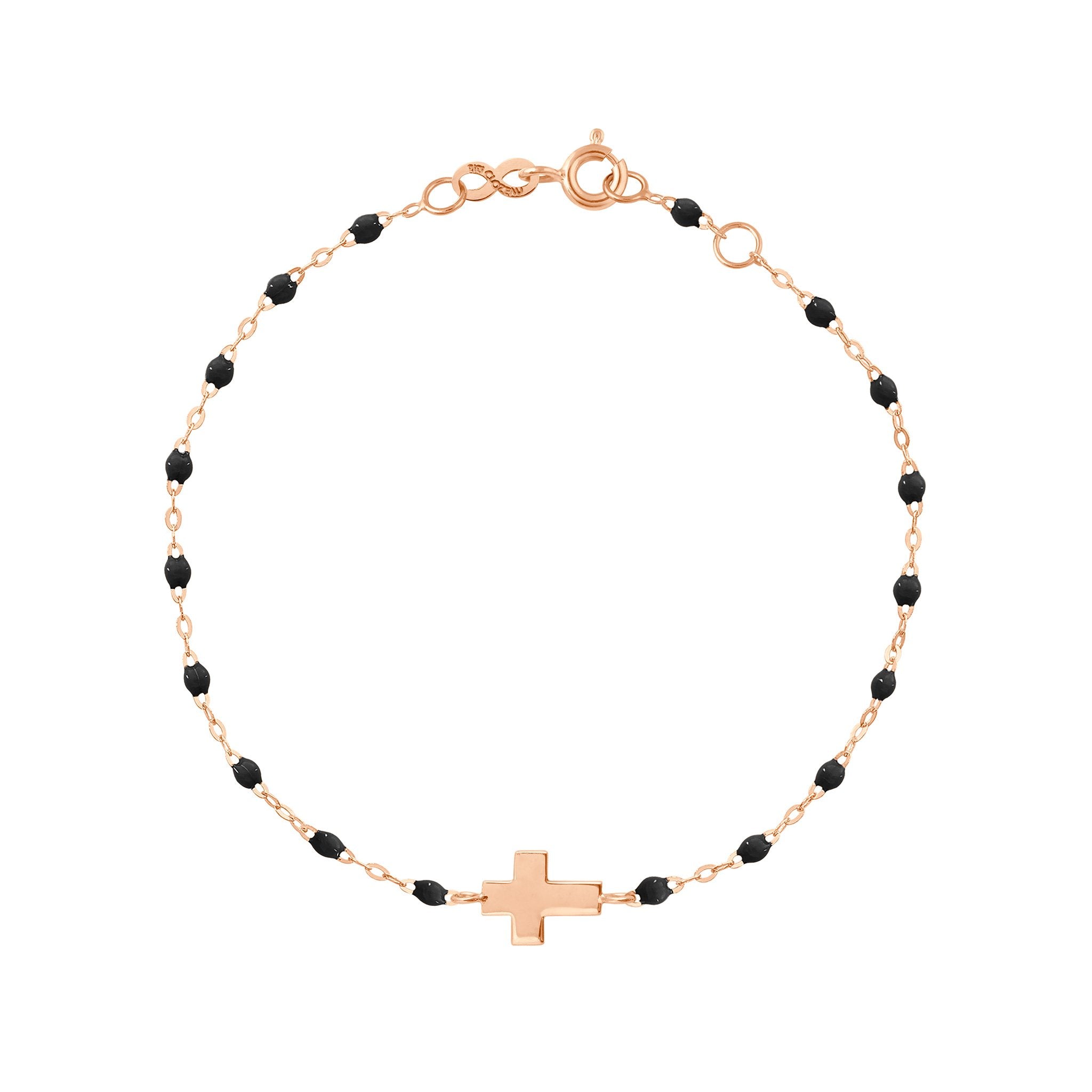 Bracelet noir Croix, or rose, 17cm madone Référence :  b3co001r2017xx -1