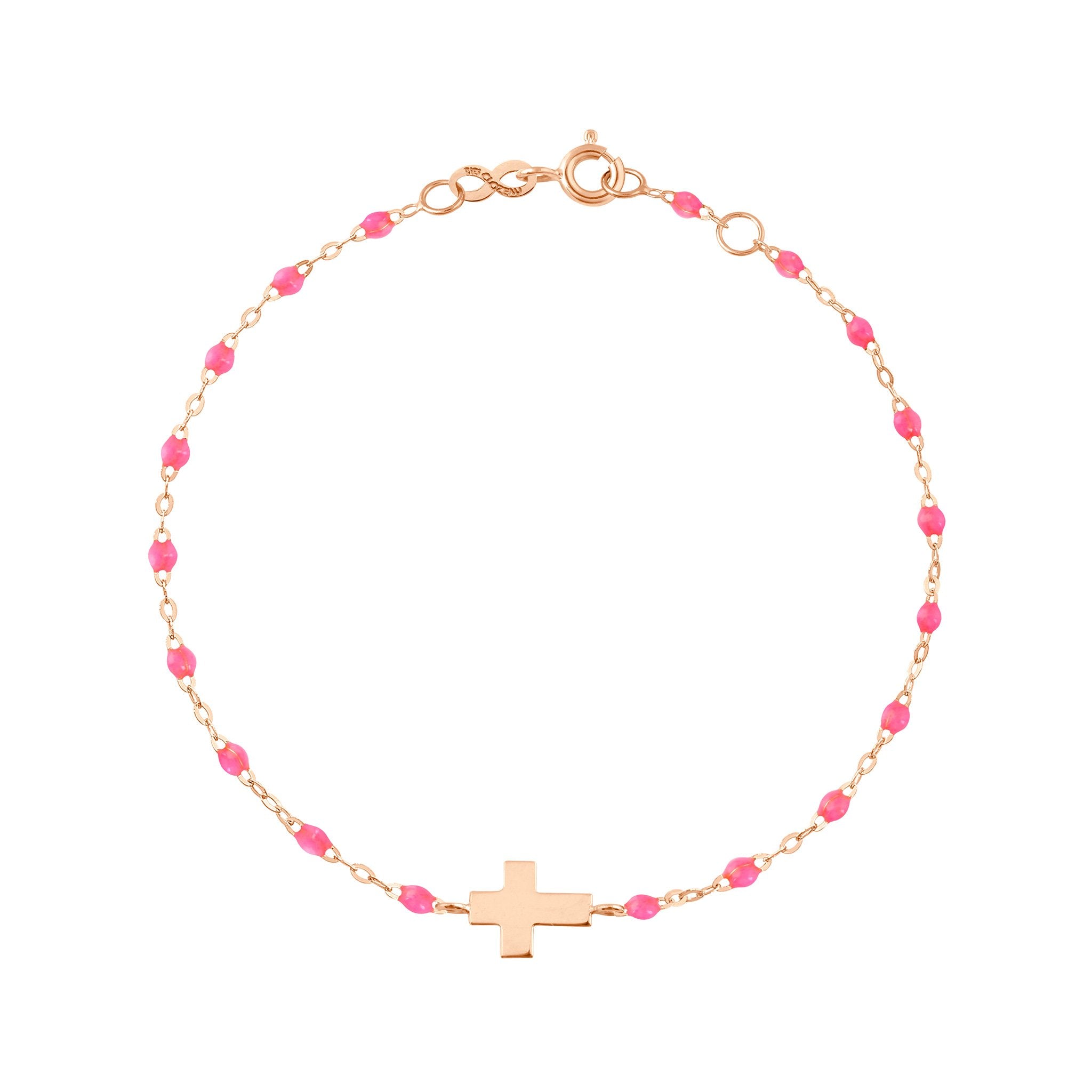 Bracelet rose fluo Croix, or rose, 17cm madone Référence :  b3co001r2917xx -1