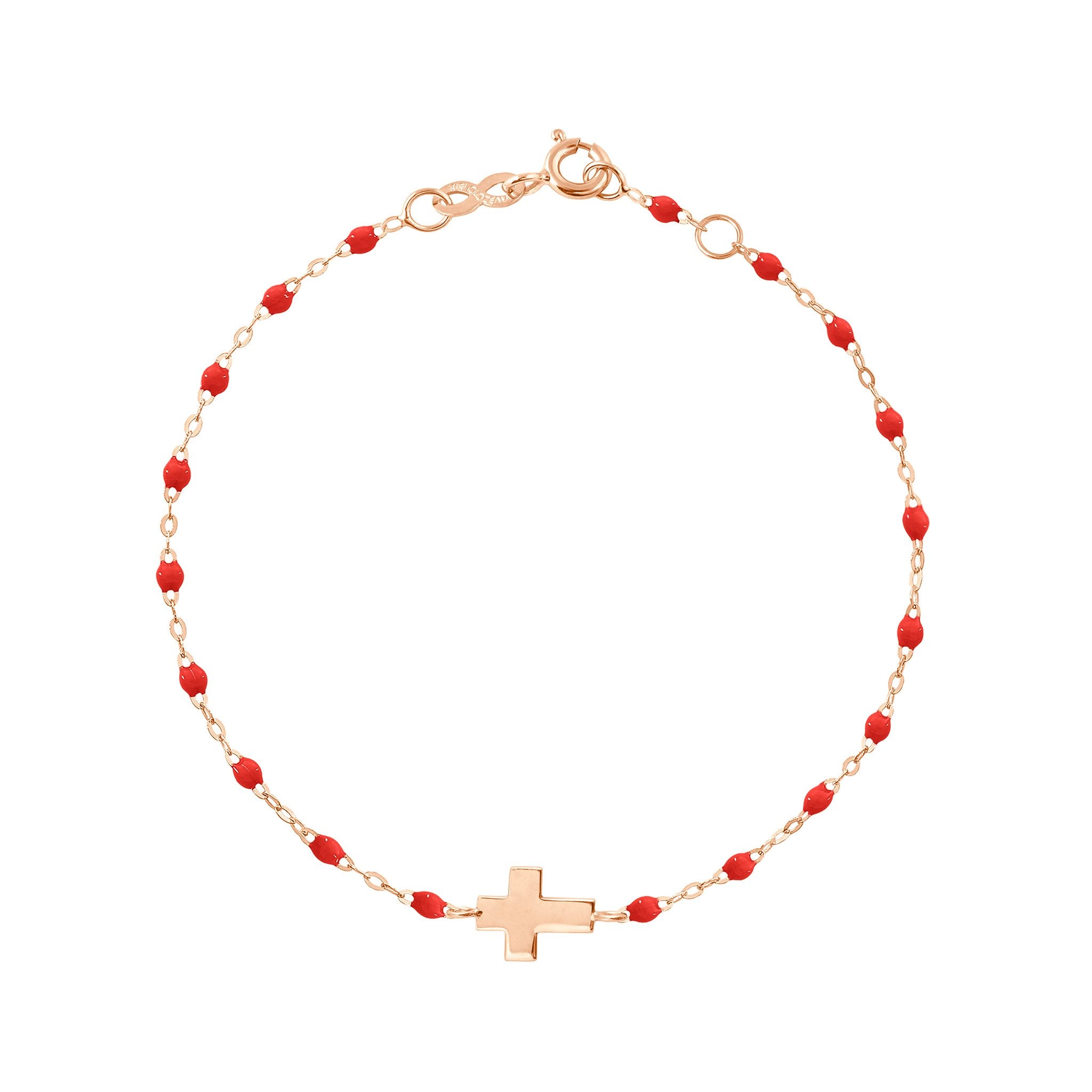 Bracelet coquelicot Croix, or rose, 17cm madone Référence :  b3co001r3117xx -1