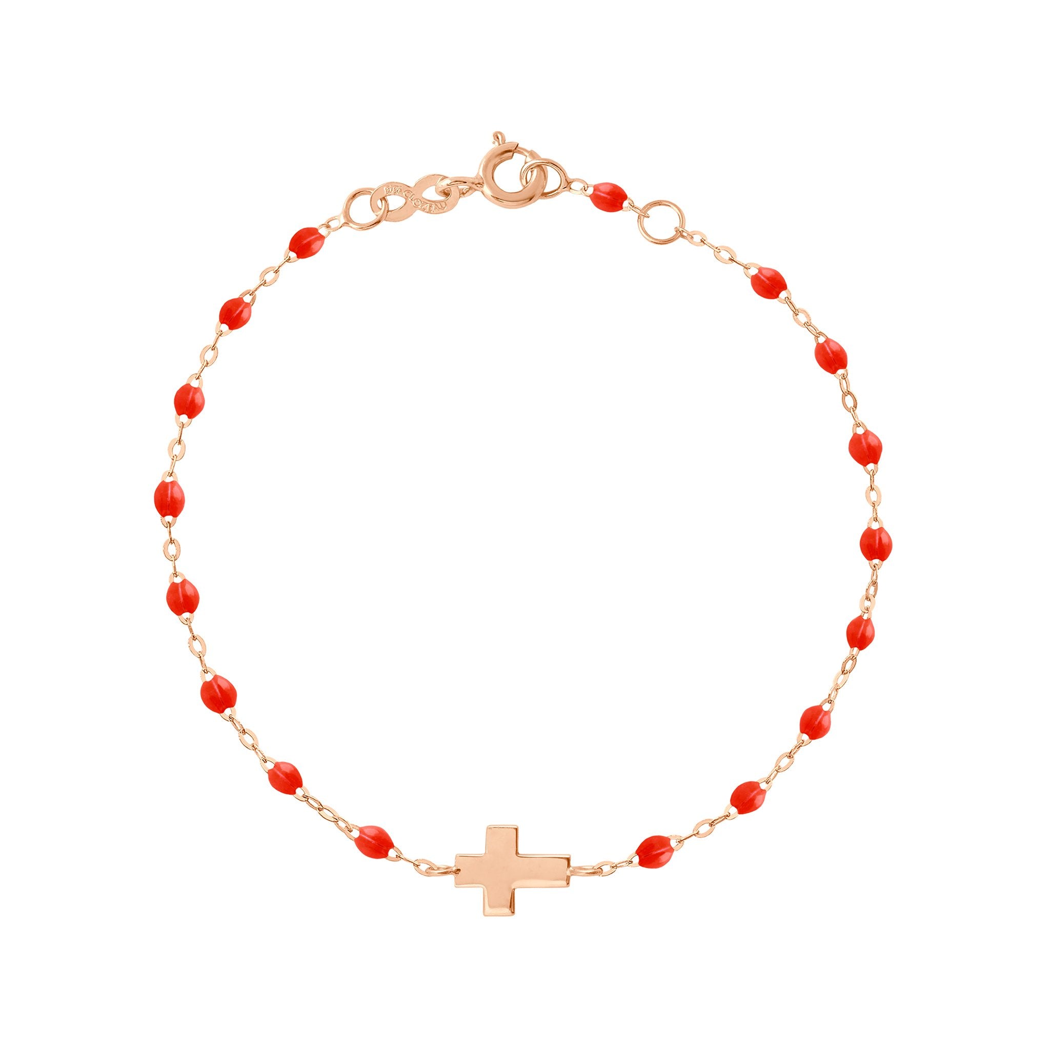Bracelet corail Croix, or rose, 17cm madone Référence :  b3co001r5817xx -1