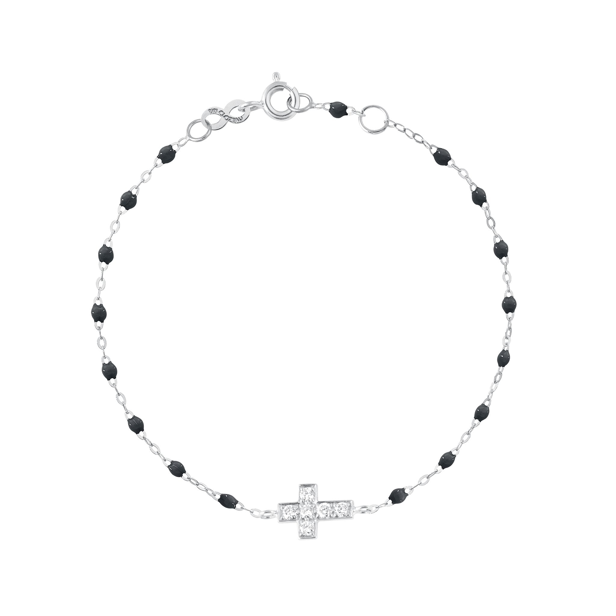 Bracelet noir Croix diamants, or blanc, 17 cm madone Référence :  b3co010g2017di -1