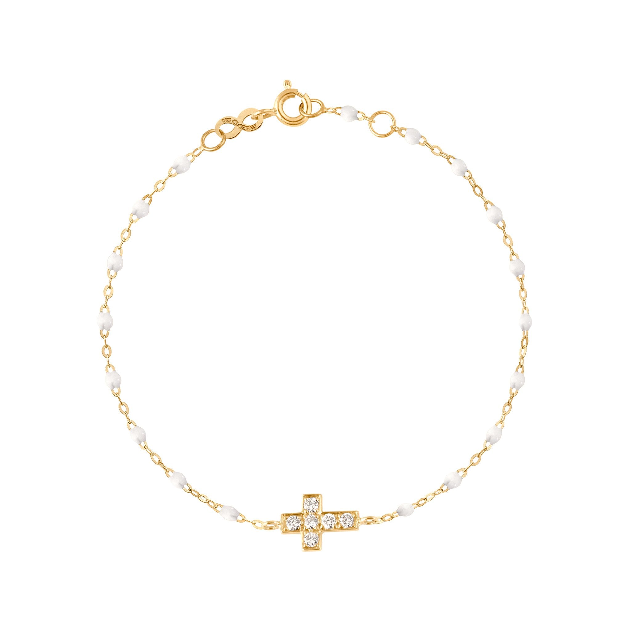 Bracelet blanc Croix diamants, or jaune, 17 cm madone Référence :  b3co010j0117di -1