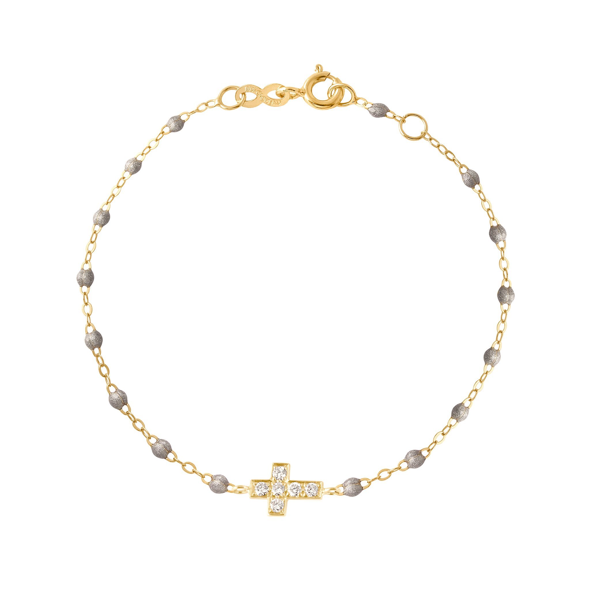 Bracelet argent Croix diamants, or jaune, 17 cm madone Référence :  b3co010j1617di -1
