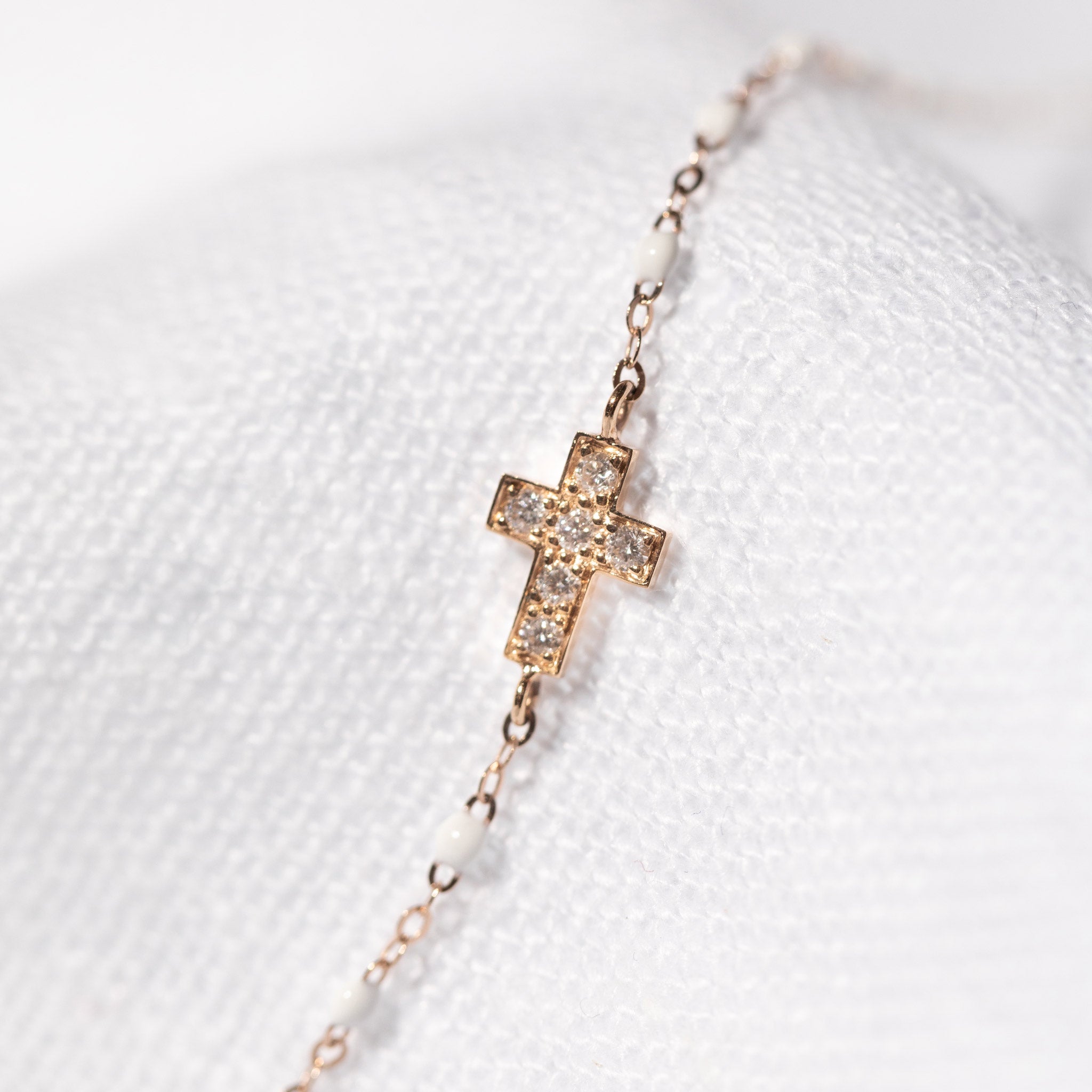 Bracelet blanc Croix diamants, or rose, 17 cm madone Référence :  b3co010r0117di -4