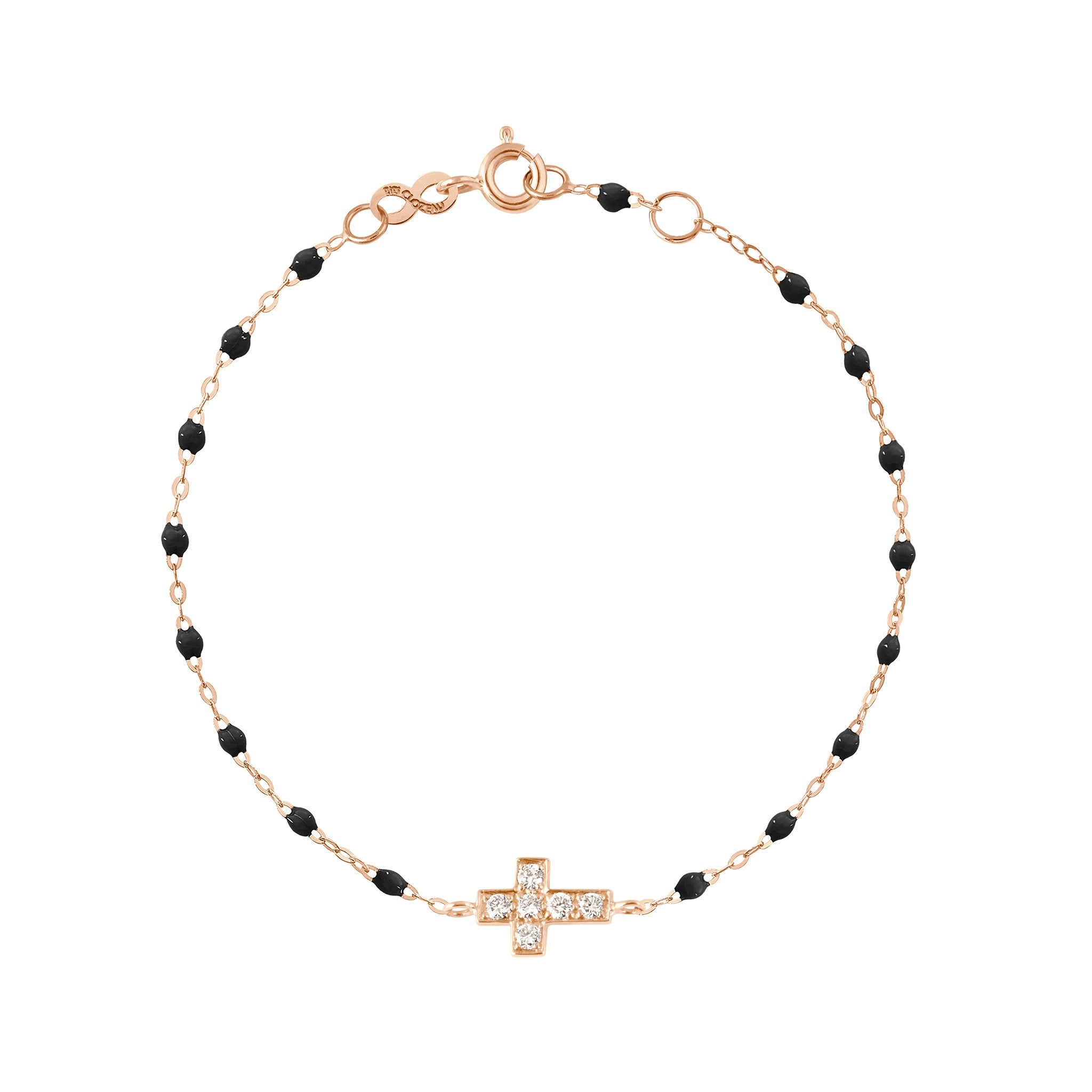 Bracelet noir Croix diamants, or rose, 17 cm madone Référence :  b3co010r2017di -1