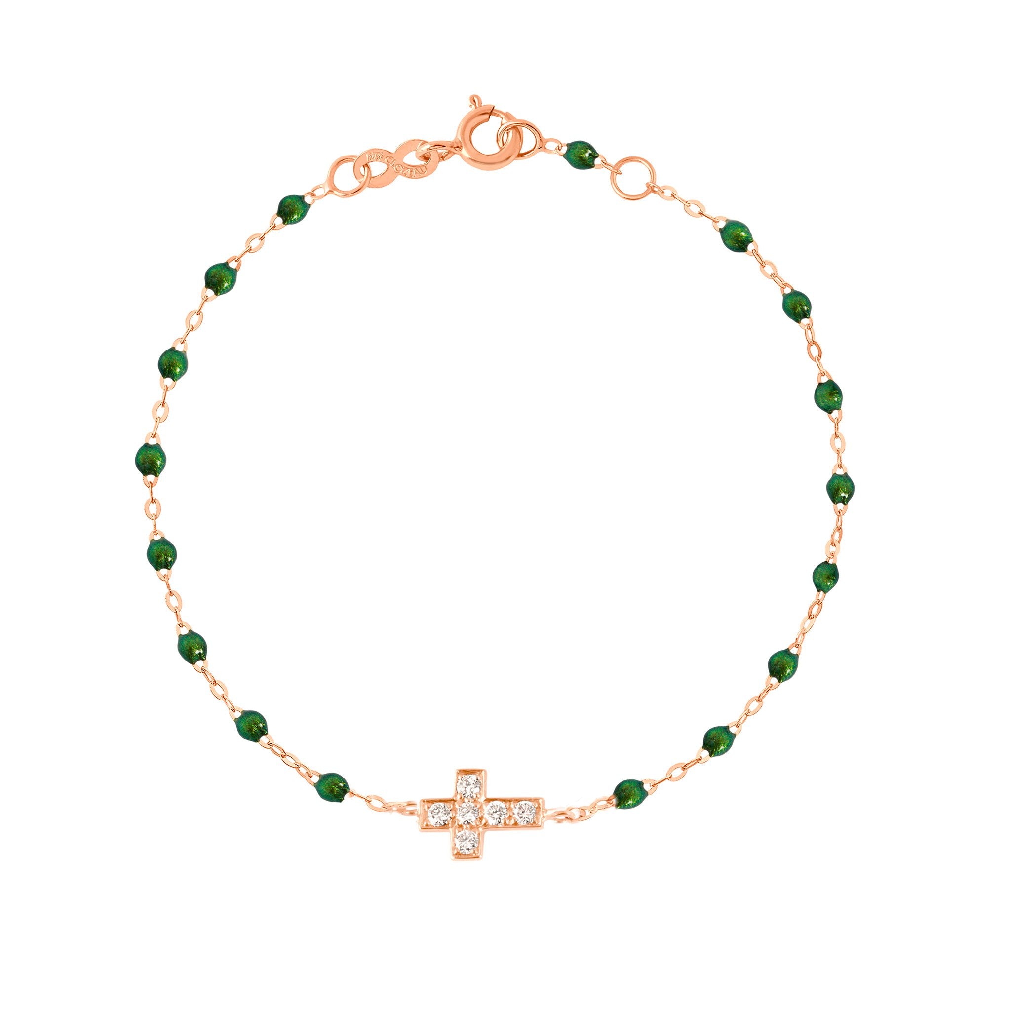 Bracelet scarabée Croix diamants, or rose, 17 cm madone Référence :  b3co010r5617di -1