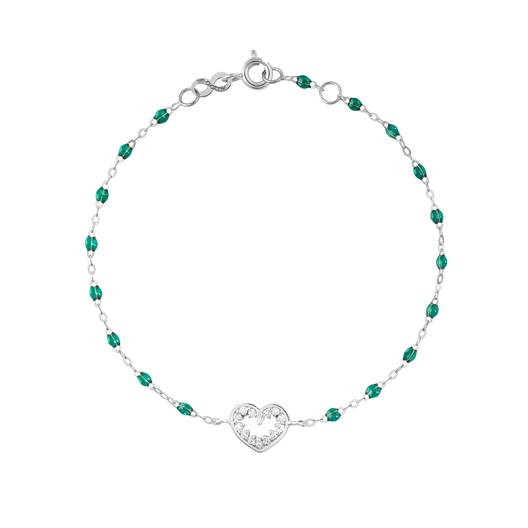 Bracelet émeraude Cœur Suprême, diamants, or blanc, 17 cm pirate Référence :  b3cs001g3517di -1