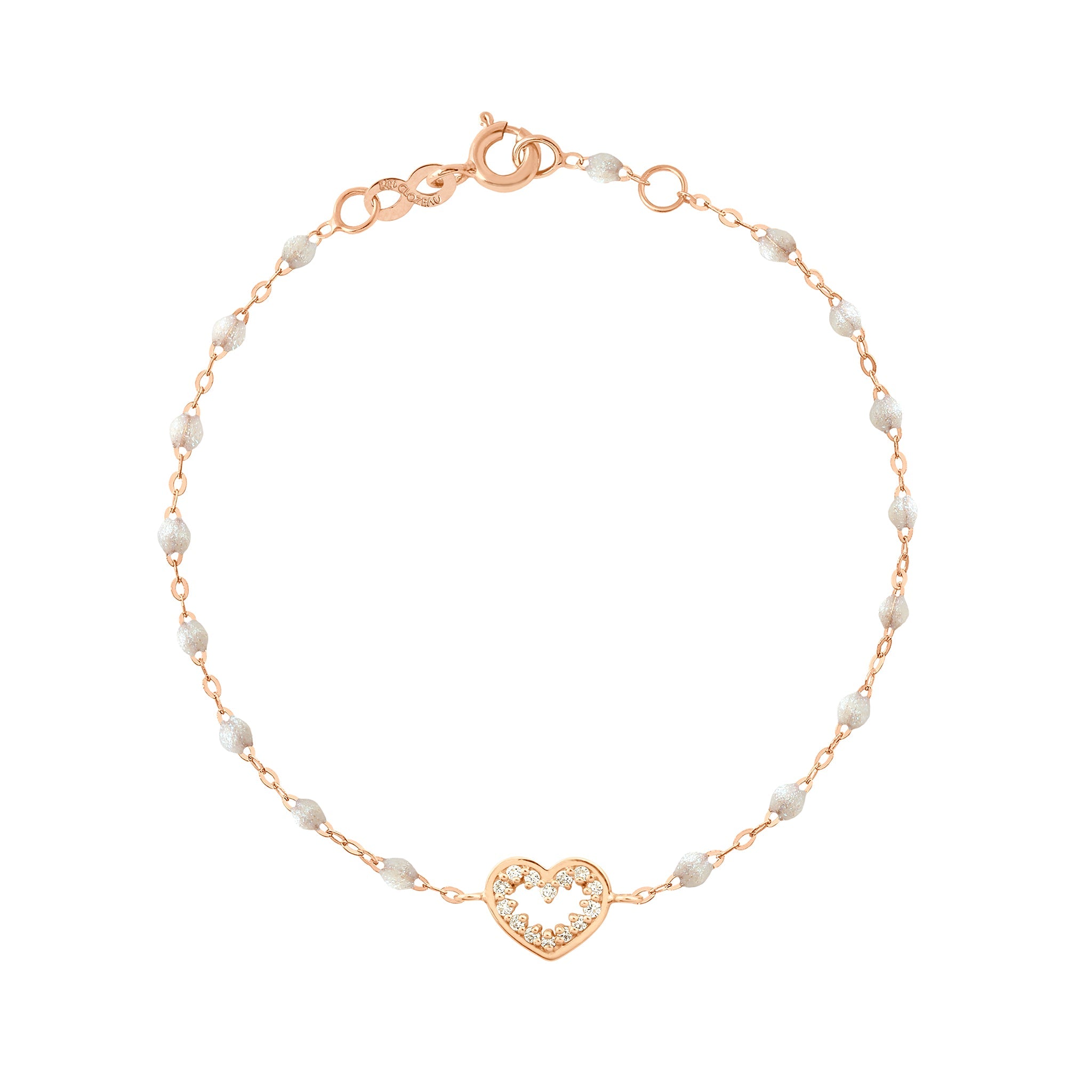Bracelet opale Cœur Suprême, diamants, or rose, 17 cm