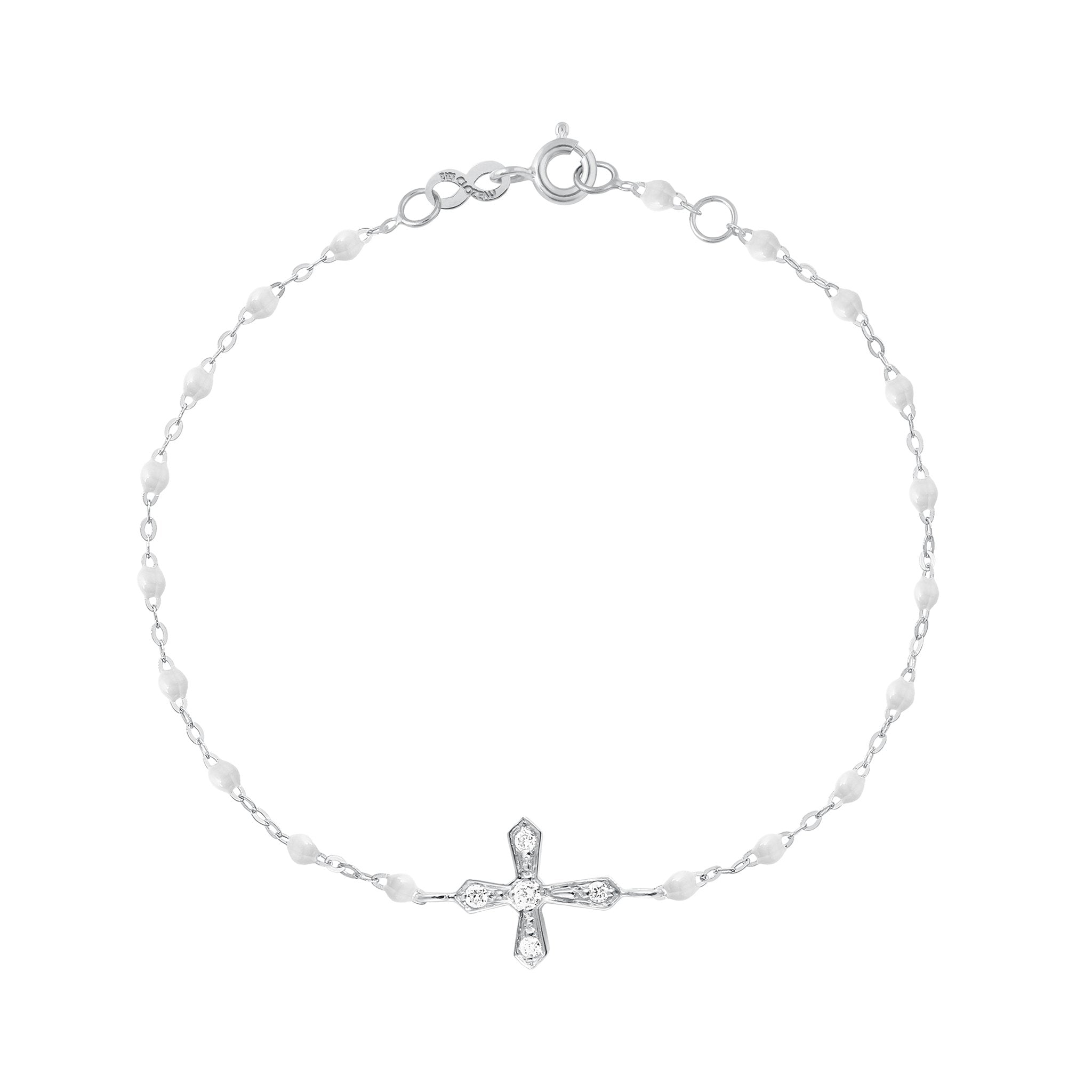 Bracelet blanc Croix Vintage diamants, or blanc, 17 cm madone Référence :  b3cv002g0117di -1