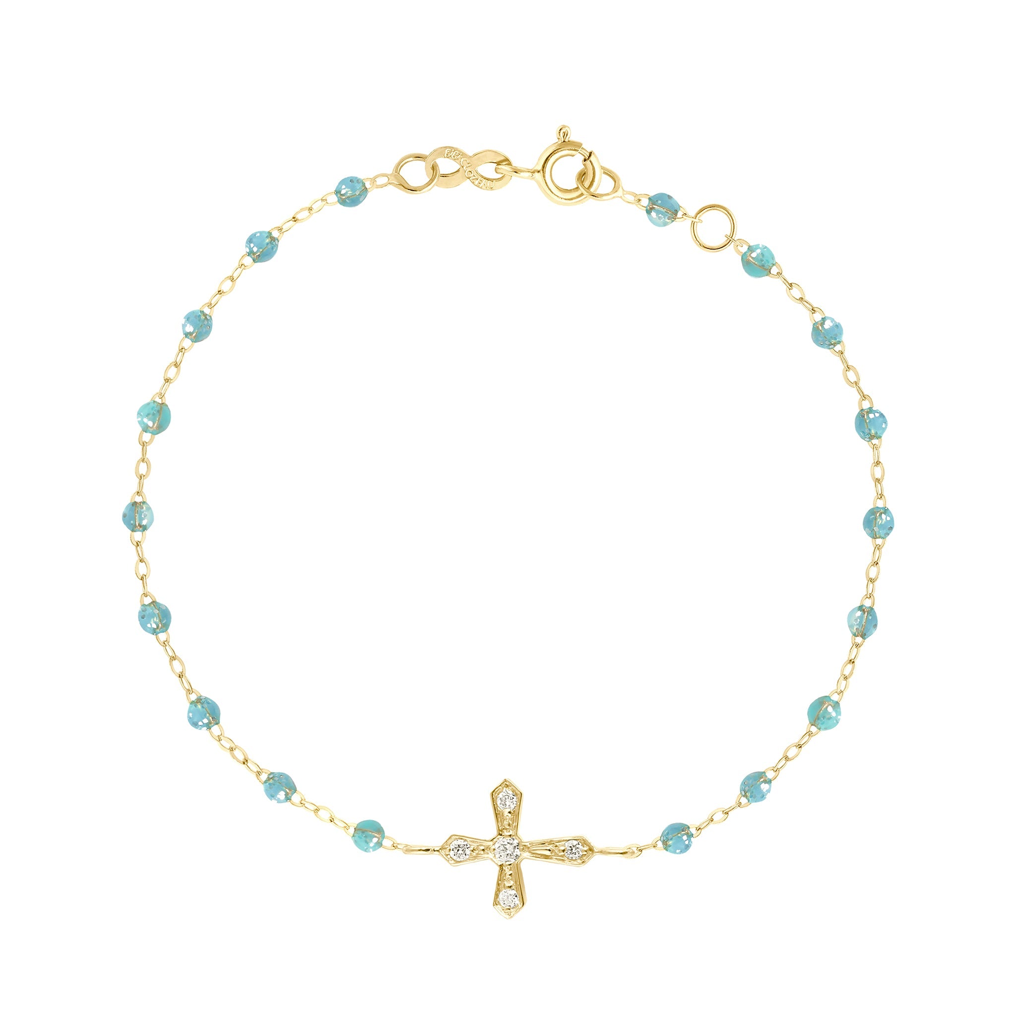 Bracelet aqua Croix Vintage diamants, or jaune, 17 cm madone Référence :  b3cv002j6217di -1