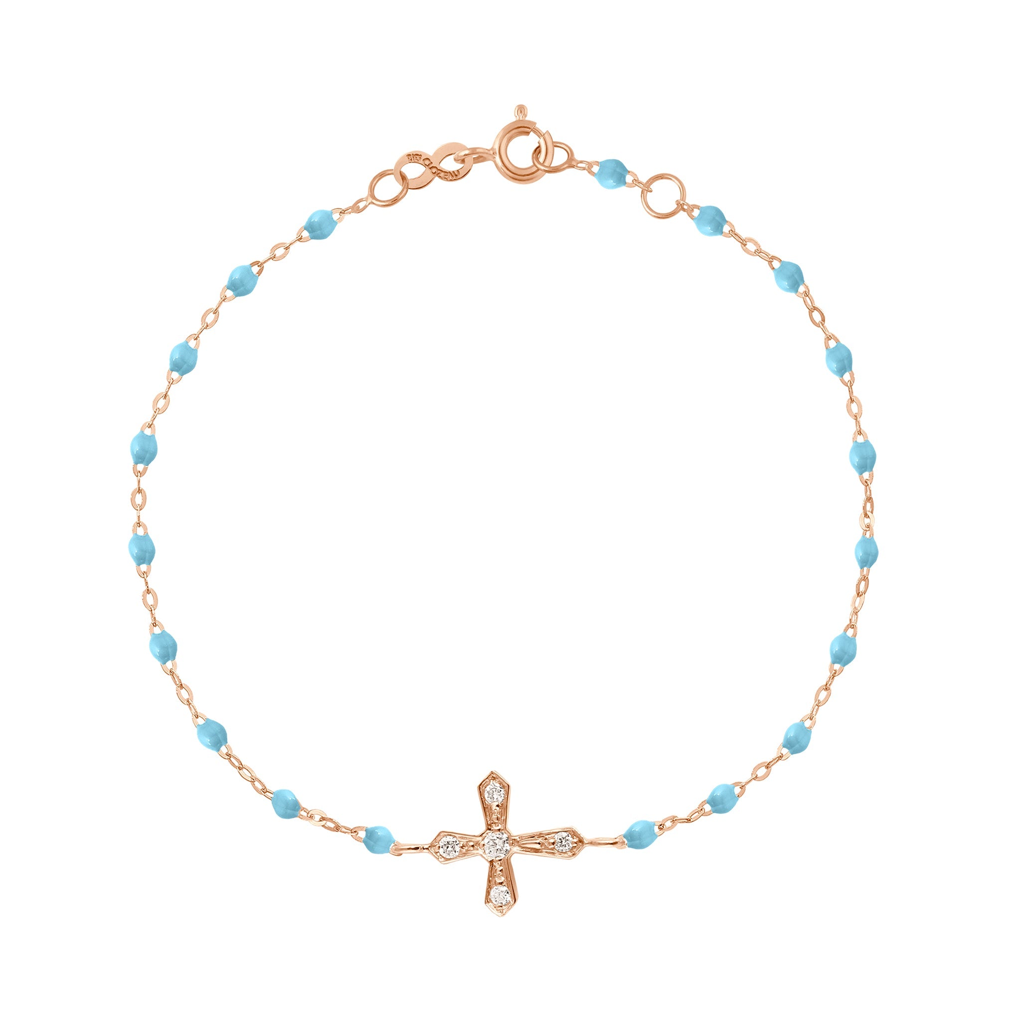 Bracelet turquoise Croix Vintage diamants, or rose, 17 cm madone Référence :  b3cv002r3417di -1
