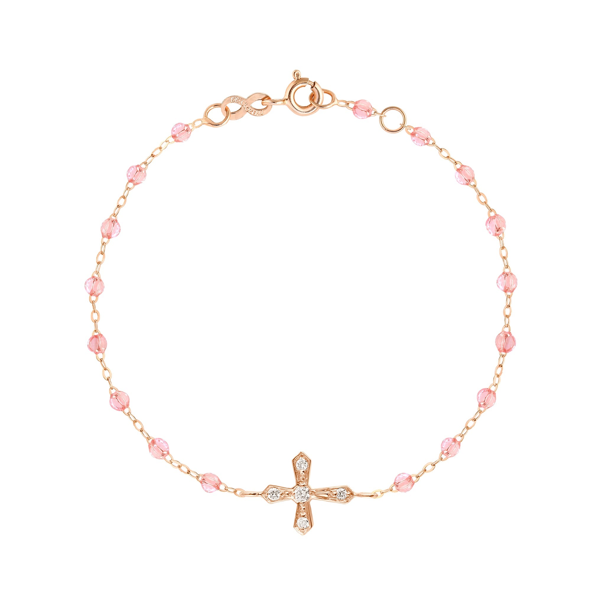 Bracelet rosée Croix Vintage diamants, or rose, 17 cm madone Référence :  b3cv002r5317di -1