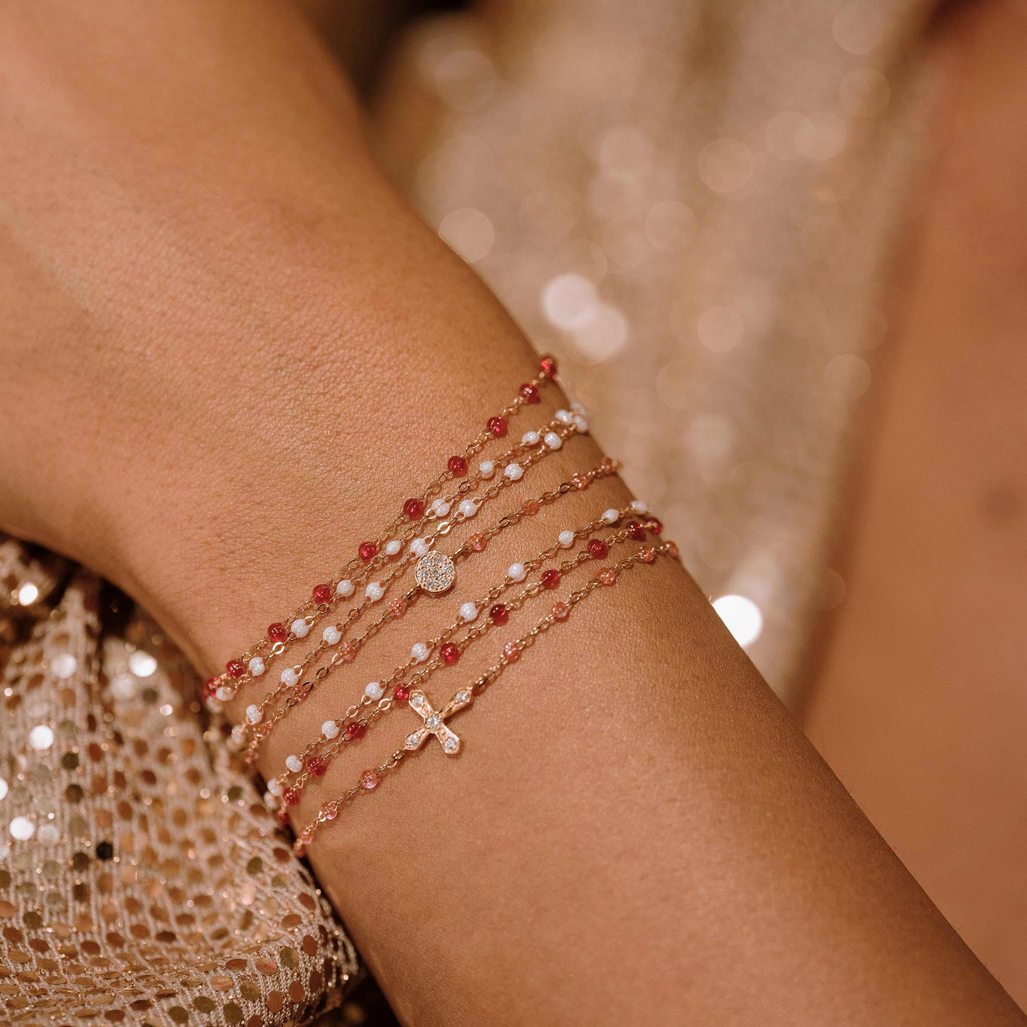 Bracelet rosée Croix Vintage diamants, or rose, 17 cm madone Référence :  b3cv002r5317di -2