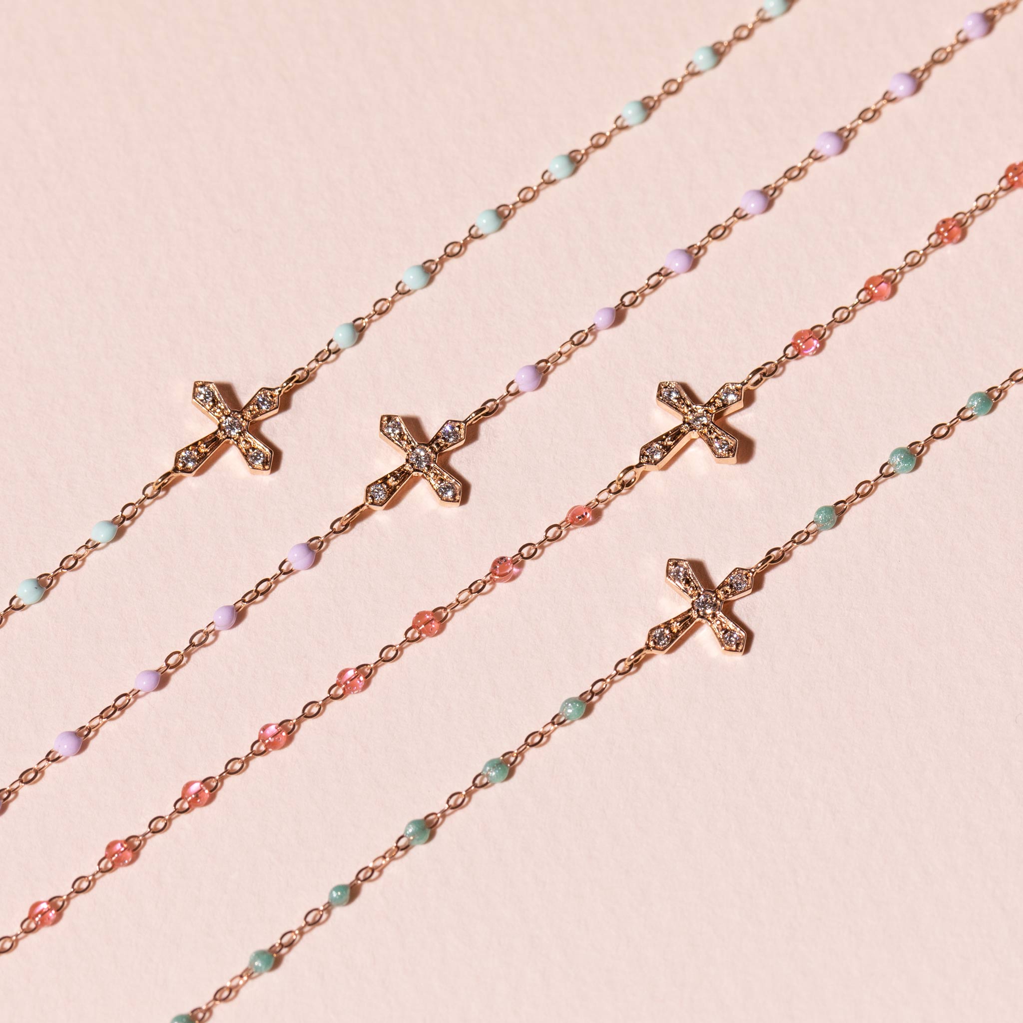 Bracelet rosée Croix Vintage diamants, or rose, 17 cm madone Référence :  b3cv002r5317di -3