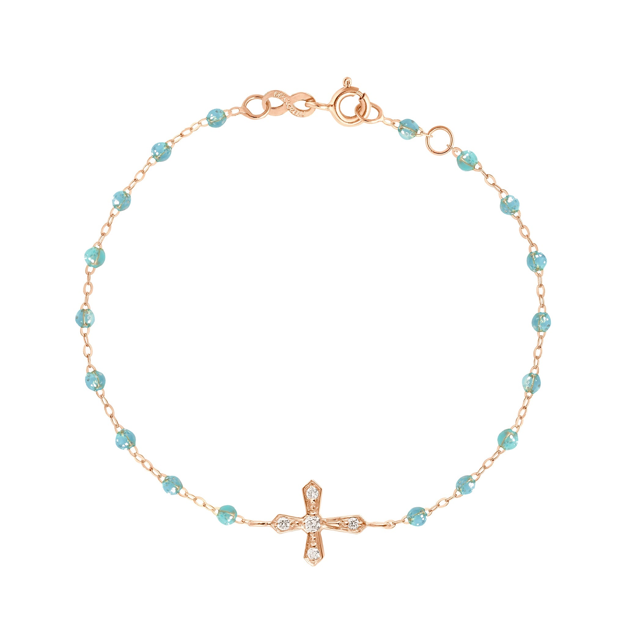 Bracelet aqua Croix Vintage diamants, or rose, 17 cm madone Référence :  b3cv002r6217di -1