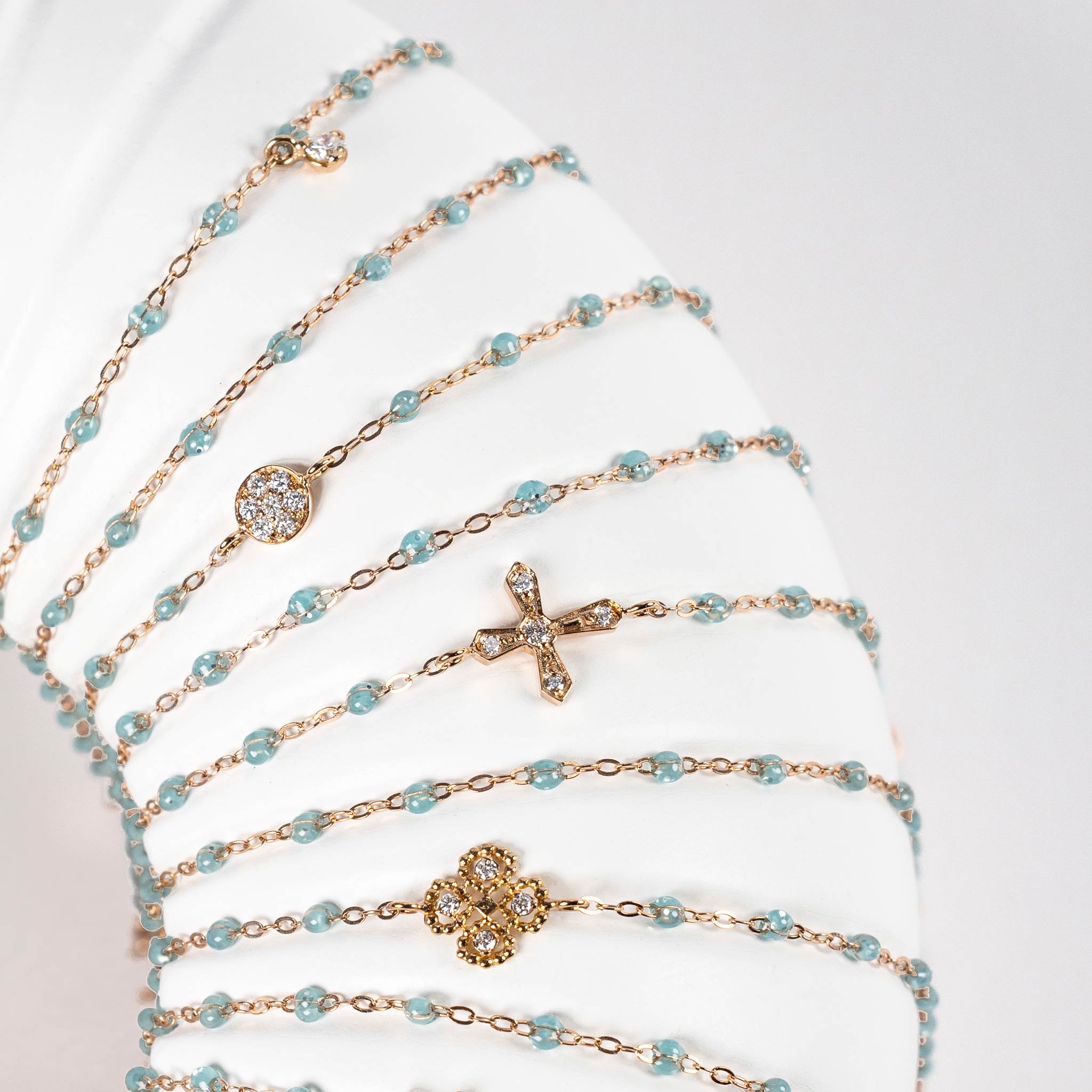 Bracelet aqua Croix Vintage diamants, or rose, 17 cm madone Référence :  b3cv002r6217di -2