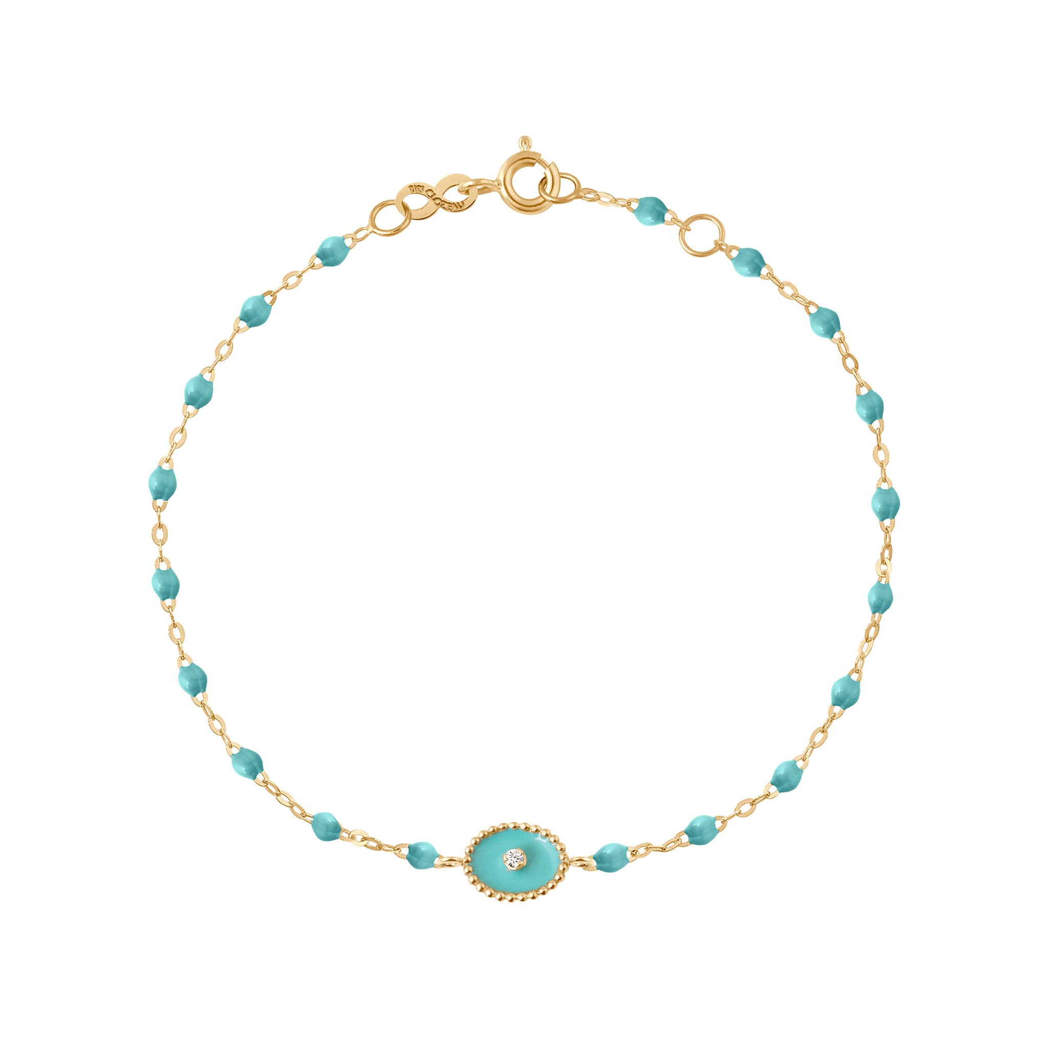 Bracelet turquoise vert Etoile du Nord diamant, or jaune, 17 cm