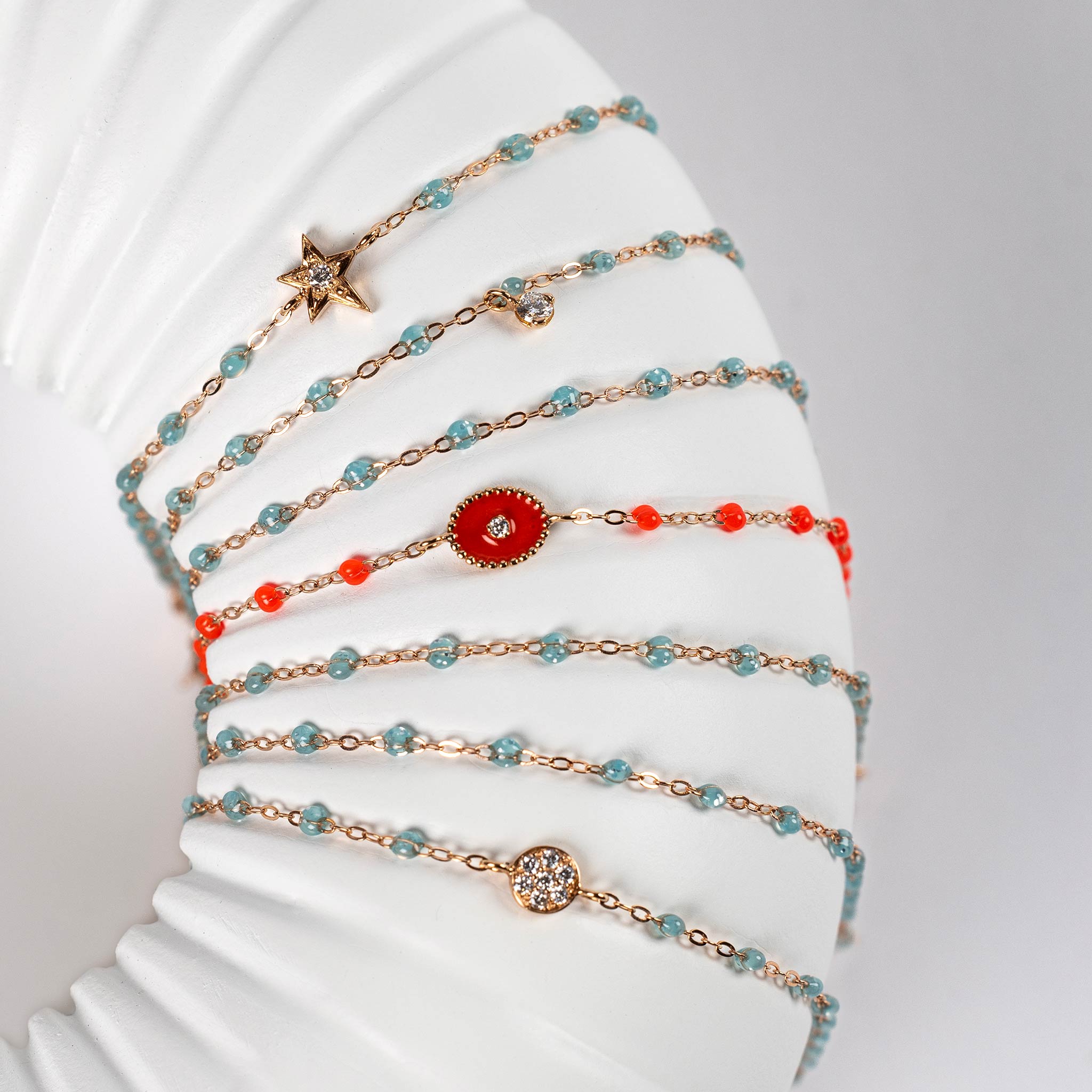 Bracelet corail Etoile du Nord diamant, or rose, 17 cm pirate Référence :  b3en002r5817di -2