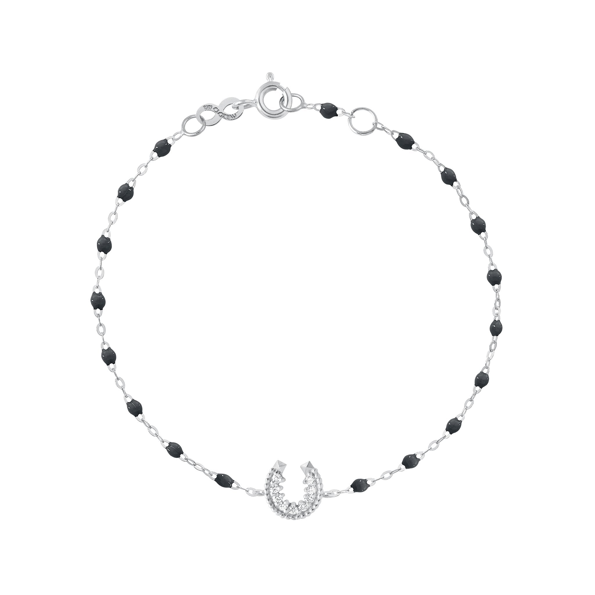 Bracelet noir Fer à cheval, diamants, or blanc, 17 cm voyage Référence :  b3fc001g2017di -1