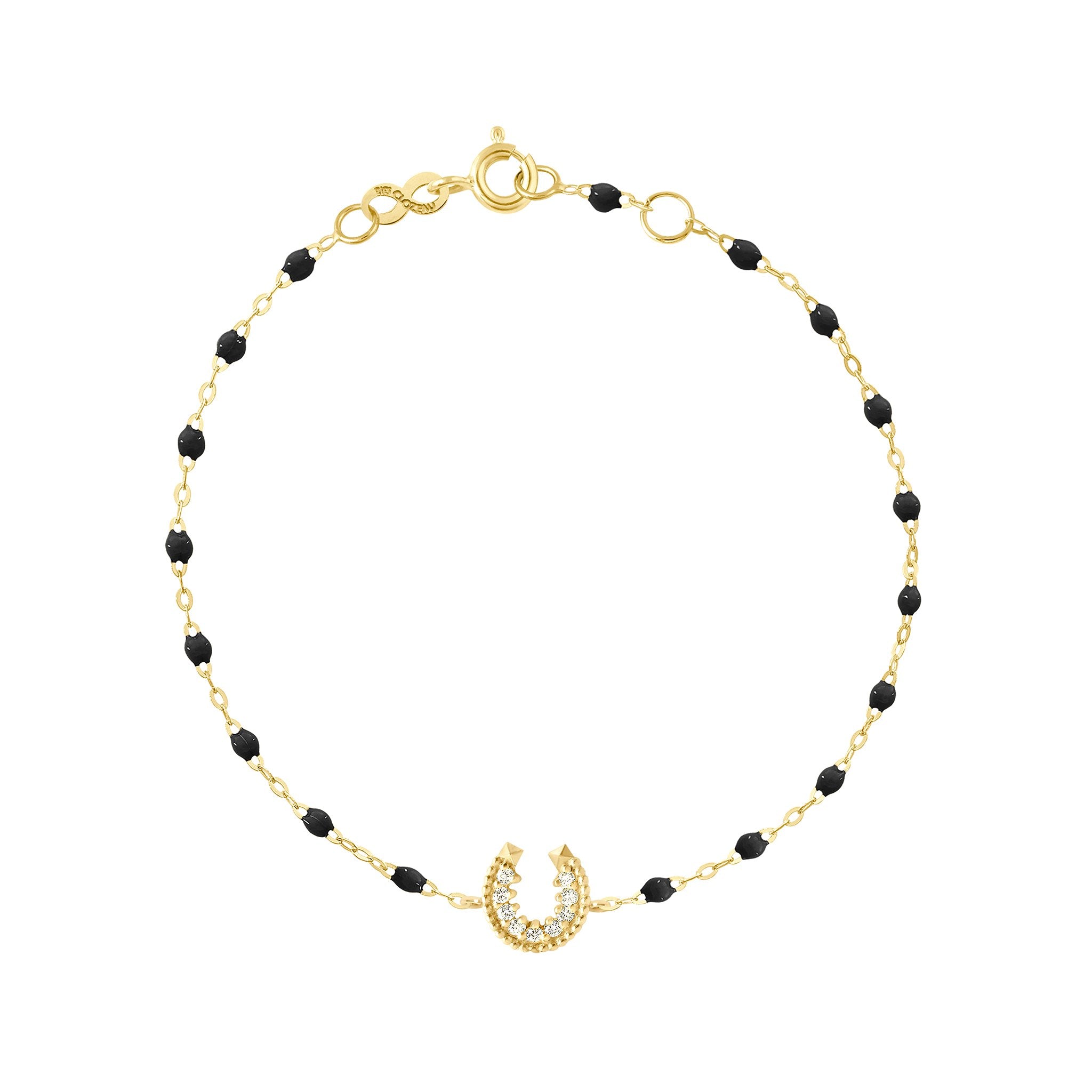 Bracelet noir Fer à cheval, diamants, or jaune, 17 cm voyage Référence :  b3fc001j2017di -1