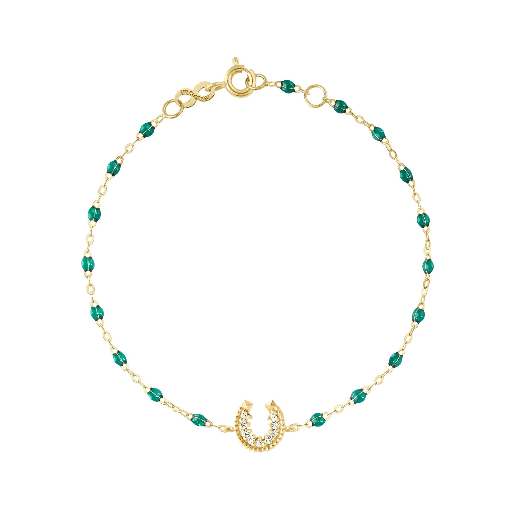 Bracelet émeraude Fer à cheval, diamants, or jaune, 17 cm voyage Référence :  b3fc001j3517di -1