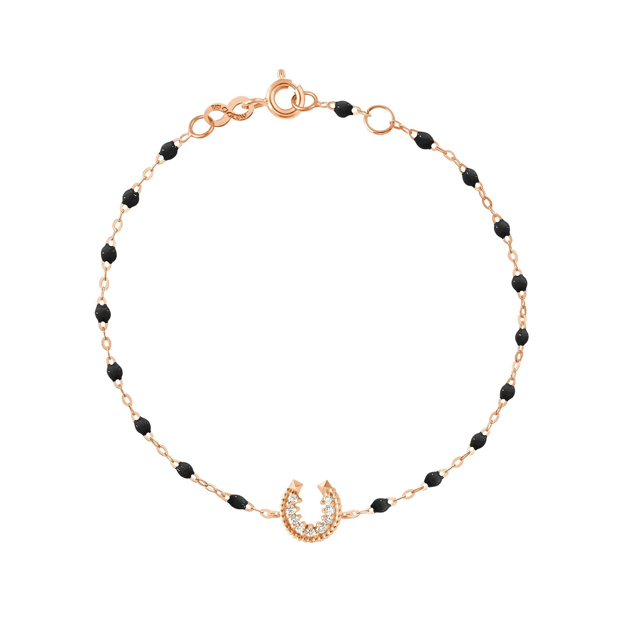 Bracelet noir Fer à cheval, diamants, or rose, 17 cm voyage Référence :  b3fc001r2017di -1