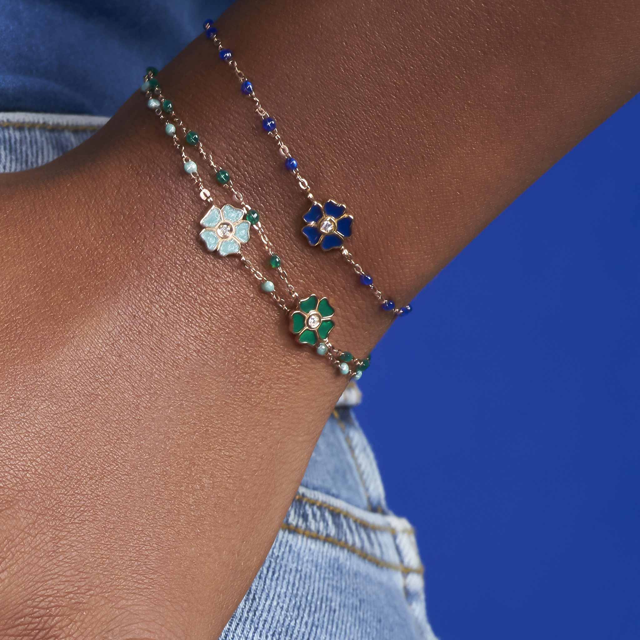 Bracelet bleu de prusse Fleur, diamant, or jaune, 17 cm voyage Référence :  b3fl001j0717di -3