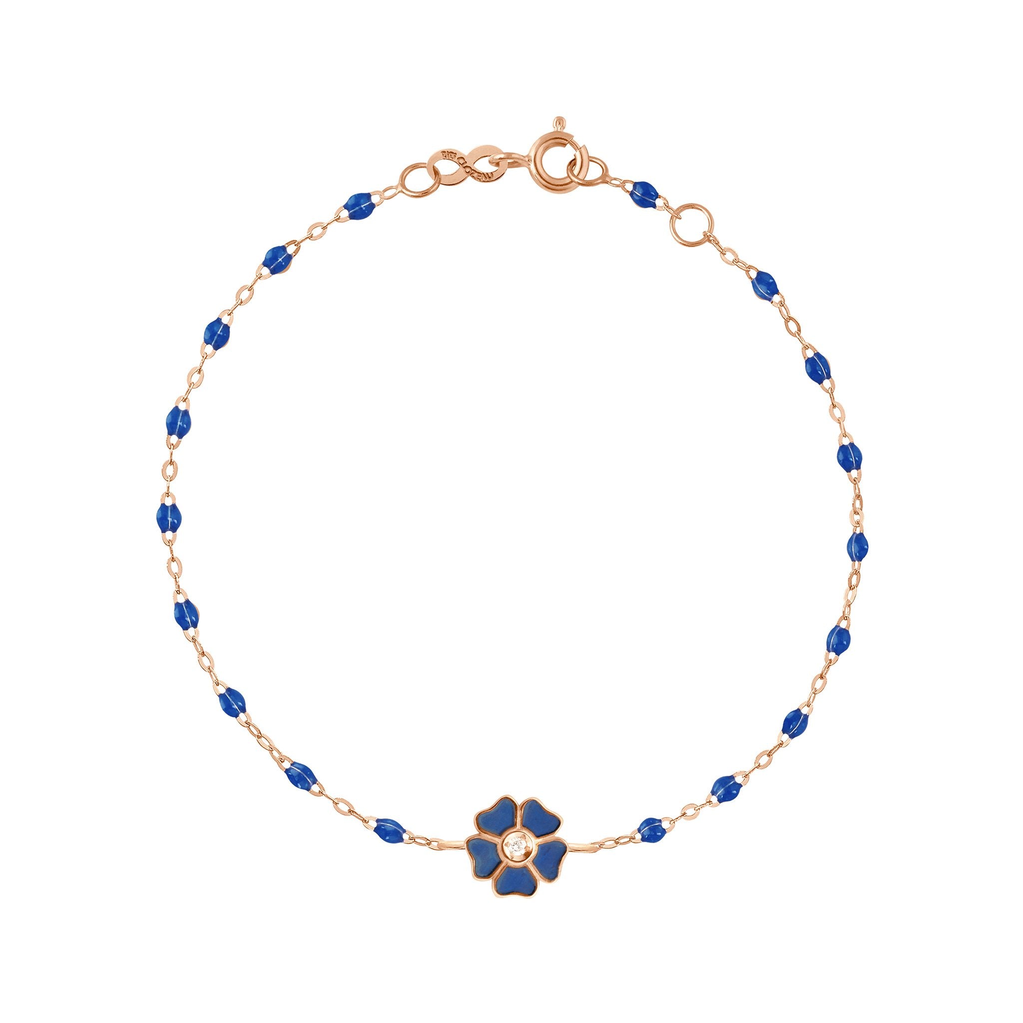 Bracelet bleu de prusse Fleur, diamant, or rose, 17 cm voyage Référence :  b3fl001r0717di -1