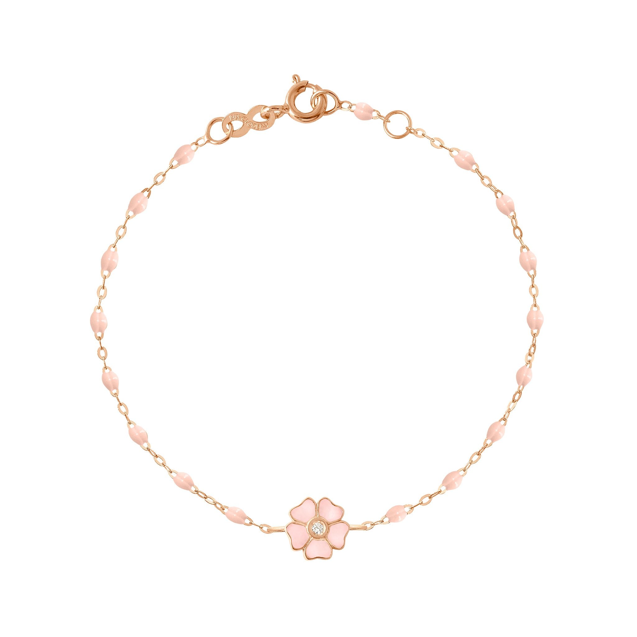 Bracelet rose bébé Fleur, diamant, or rose, 17 cm
