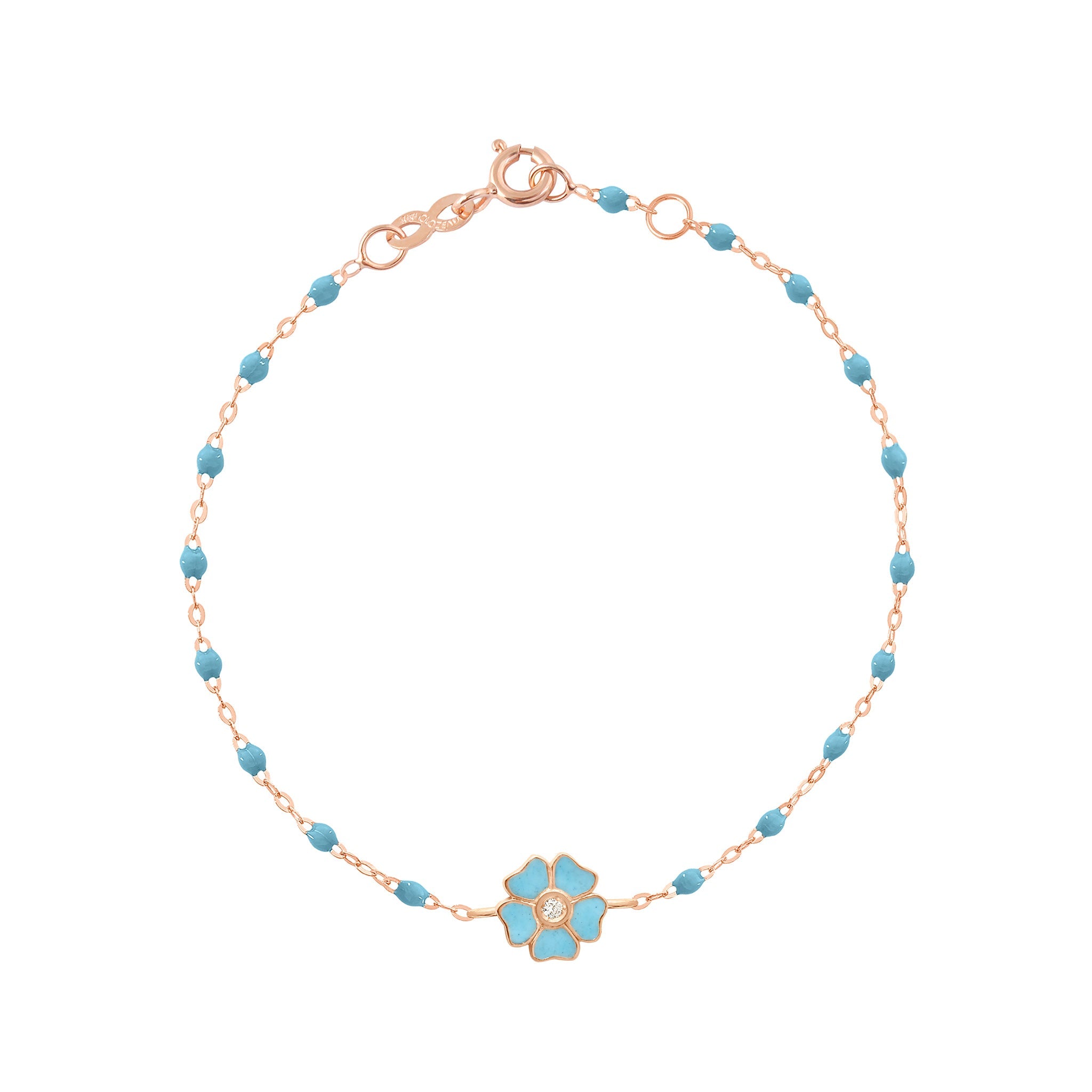 Bracelet turquoise Fleur, diamant, or rose, 17 cm voyage Référence :  b3fl001r3417di -1