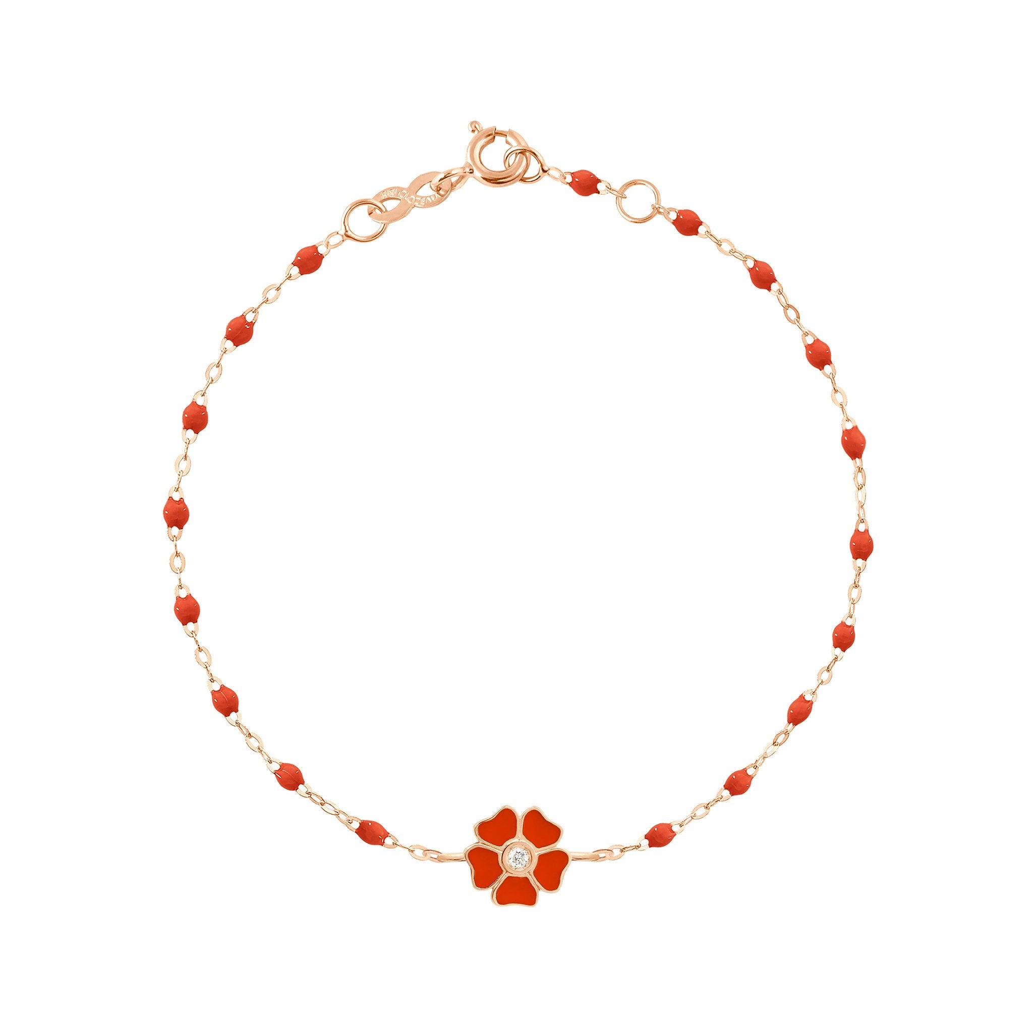 Bracelet corail Fleur, diamant, or rose , 17 cm