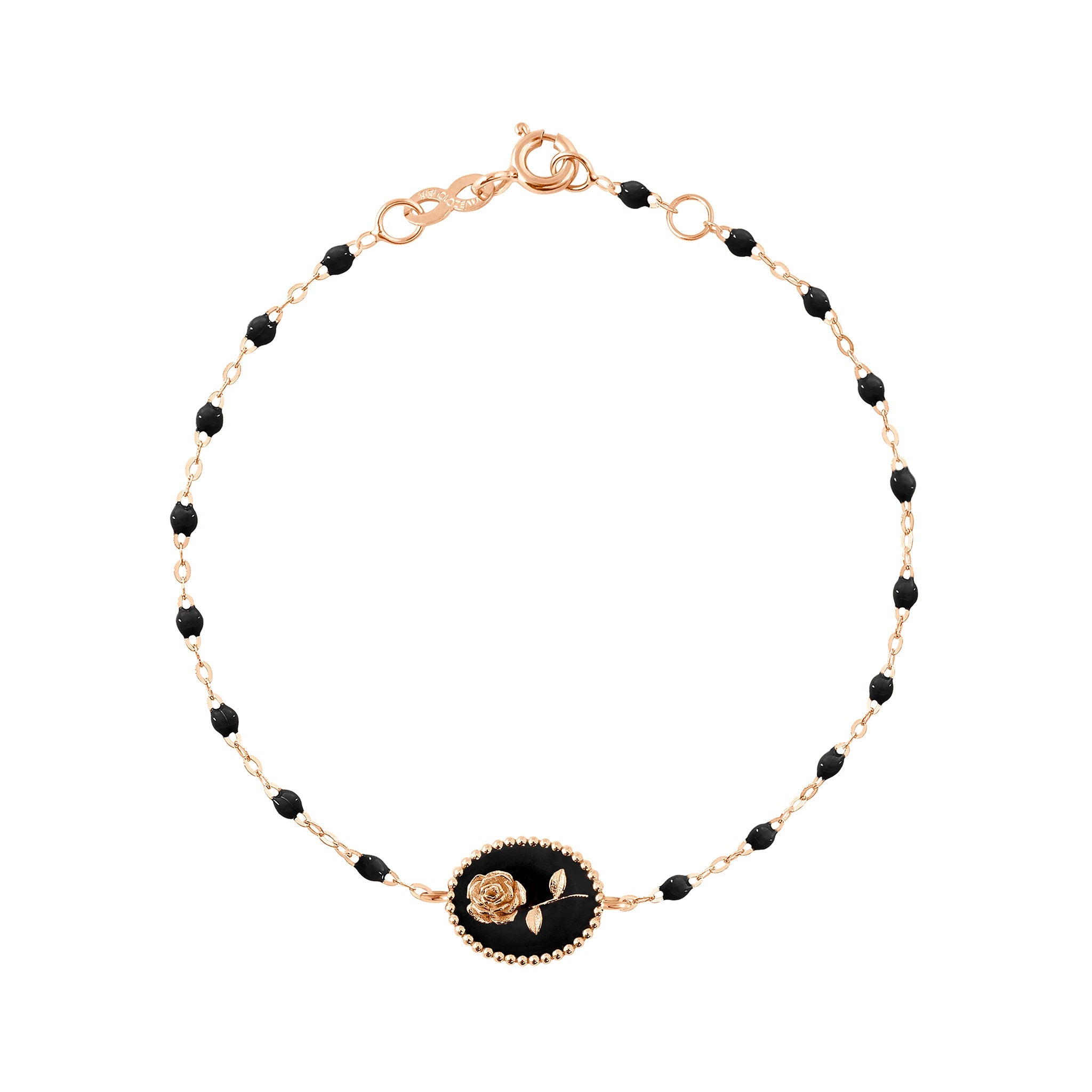 Bracelet Rose résine noire, or rose, 17 cm voyage Référence :  b3fl002r2017xx -1