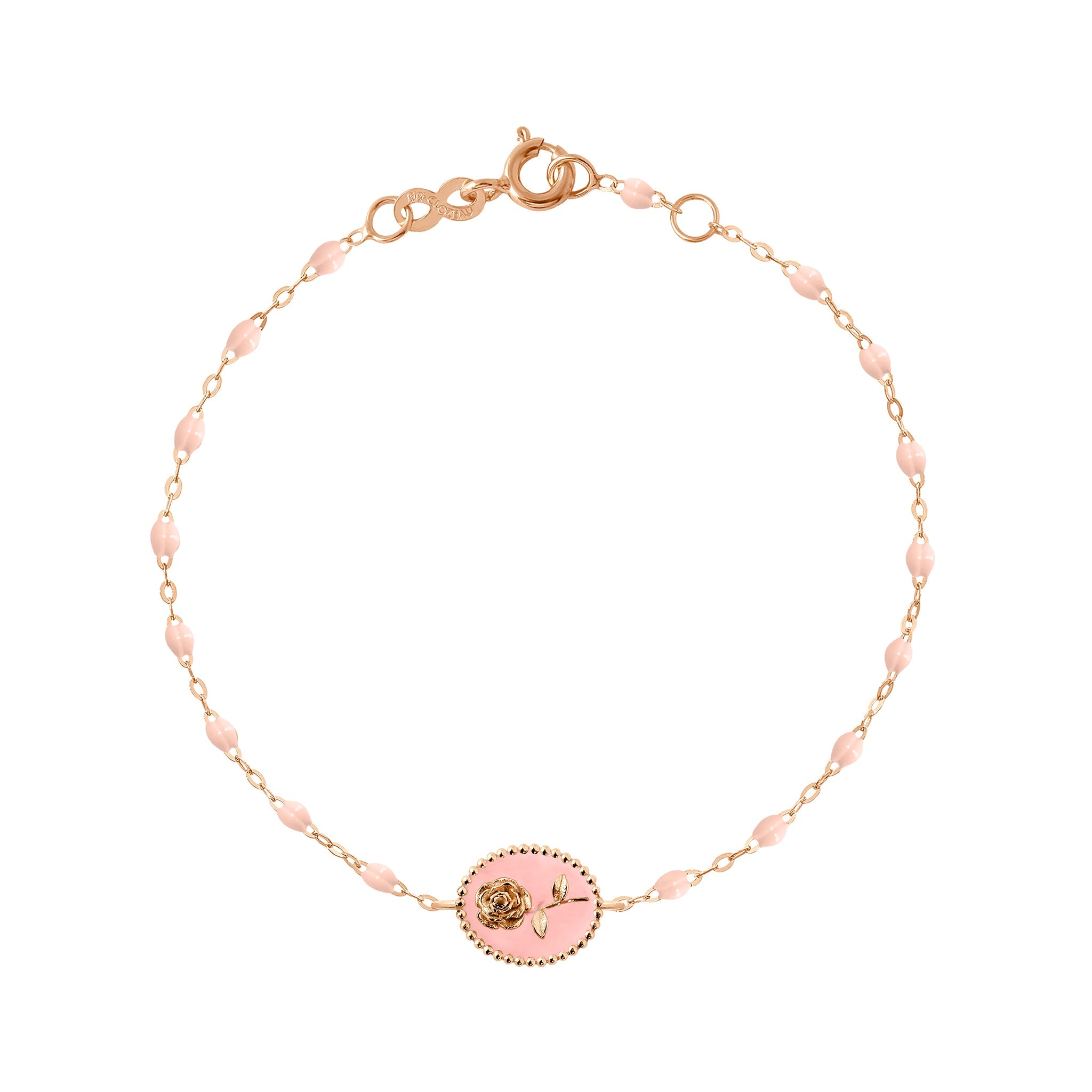 Bracelet Rose résine rose bébé, or rose, 17 cm voyage Référence :  b3fl002r2817xx -1