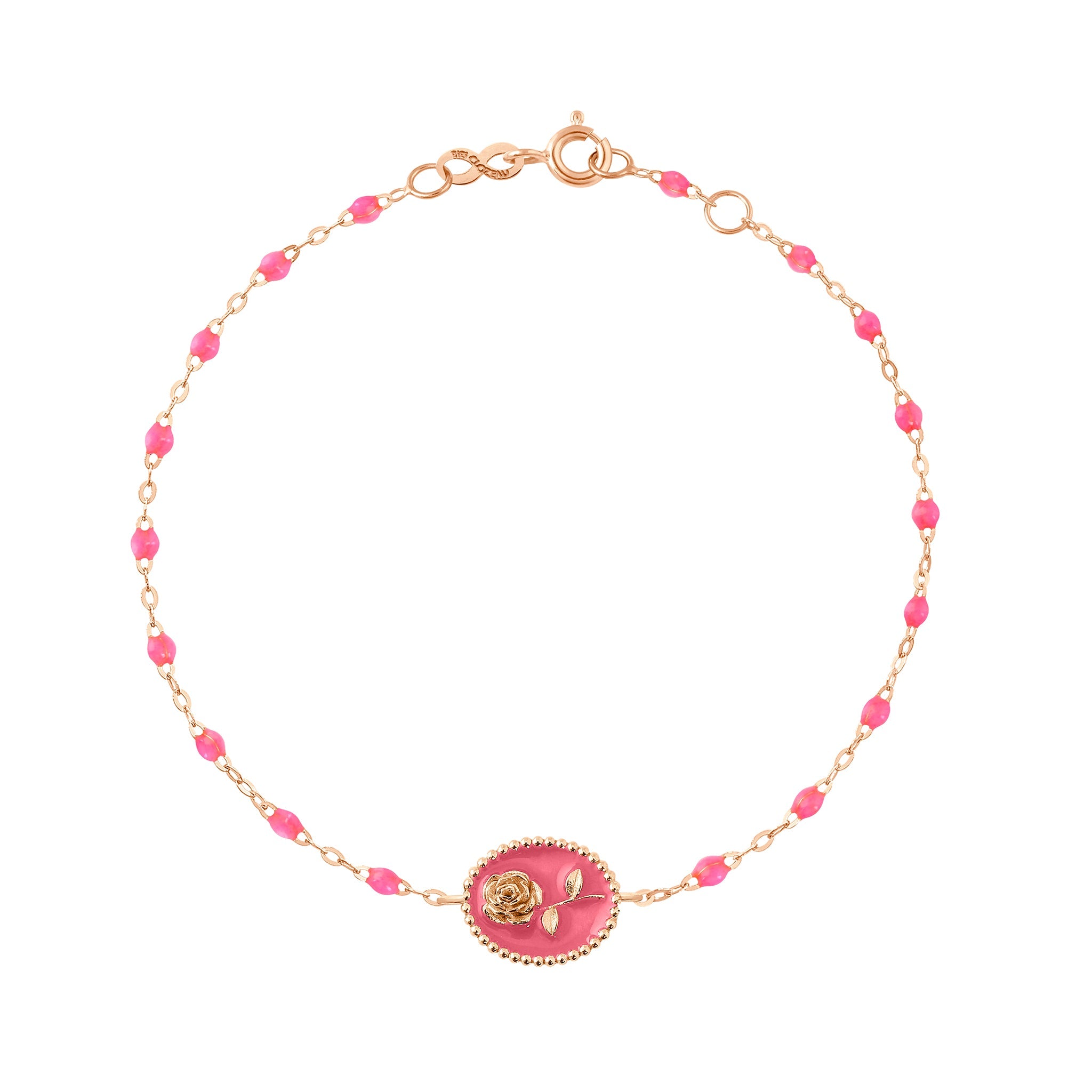 Bracelet Rose résine rose fluo, or rose, 17 cm voyage Référence :  b3fl002r2917xx -1