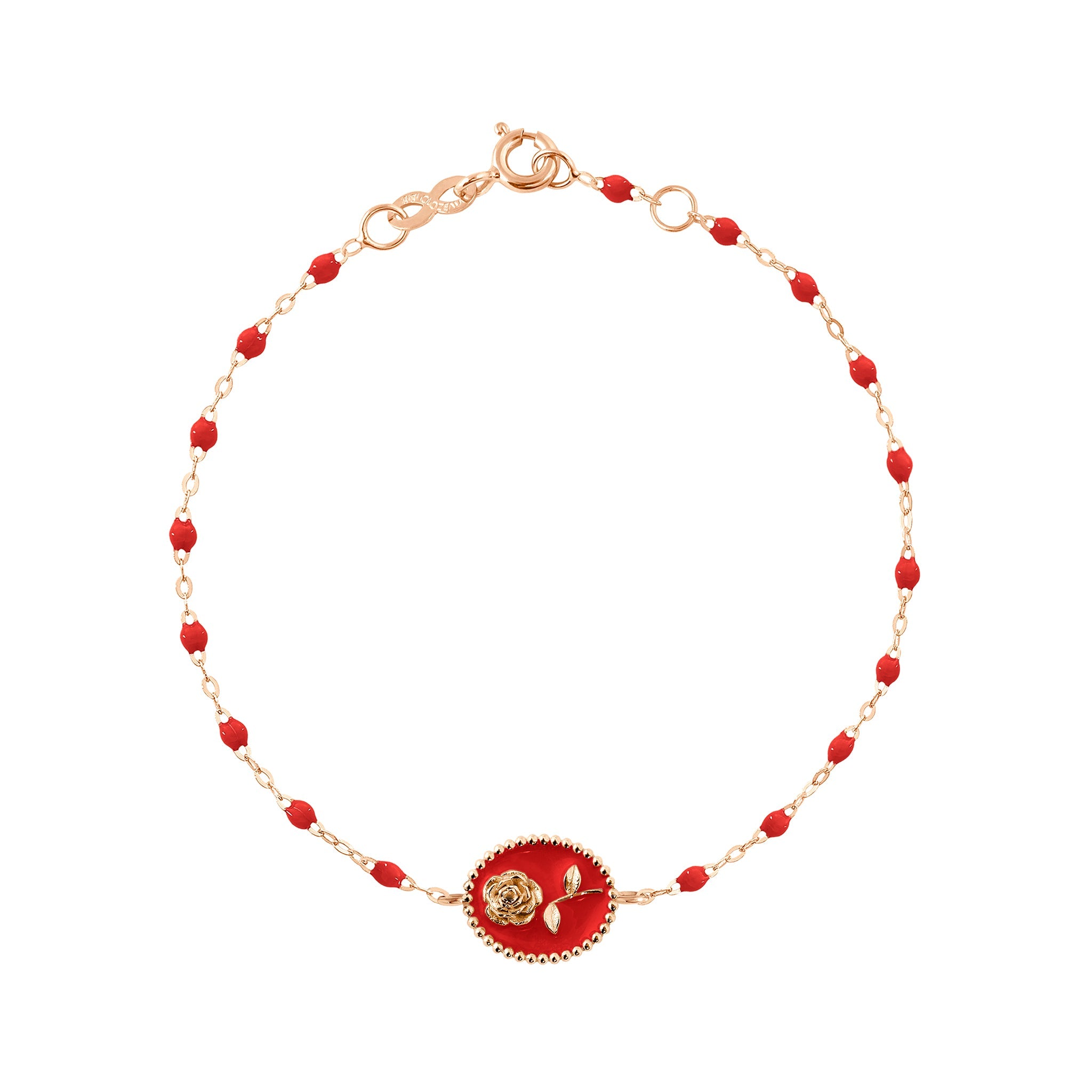 Bracelet Rose résine coquelicot, or rose, 17 cm voyage Référence :  b3fl002r3117xx -1