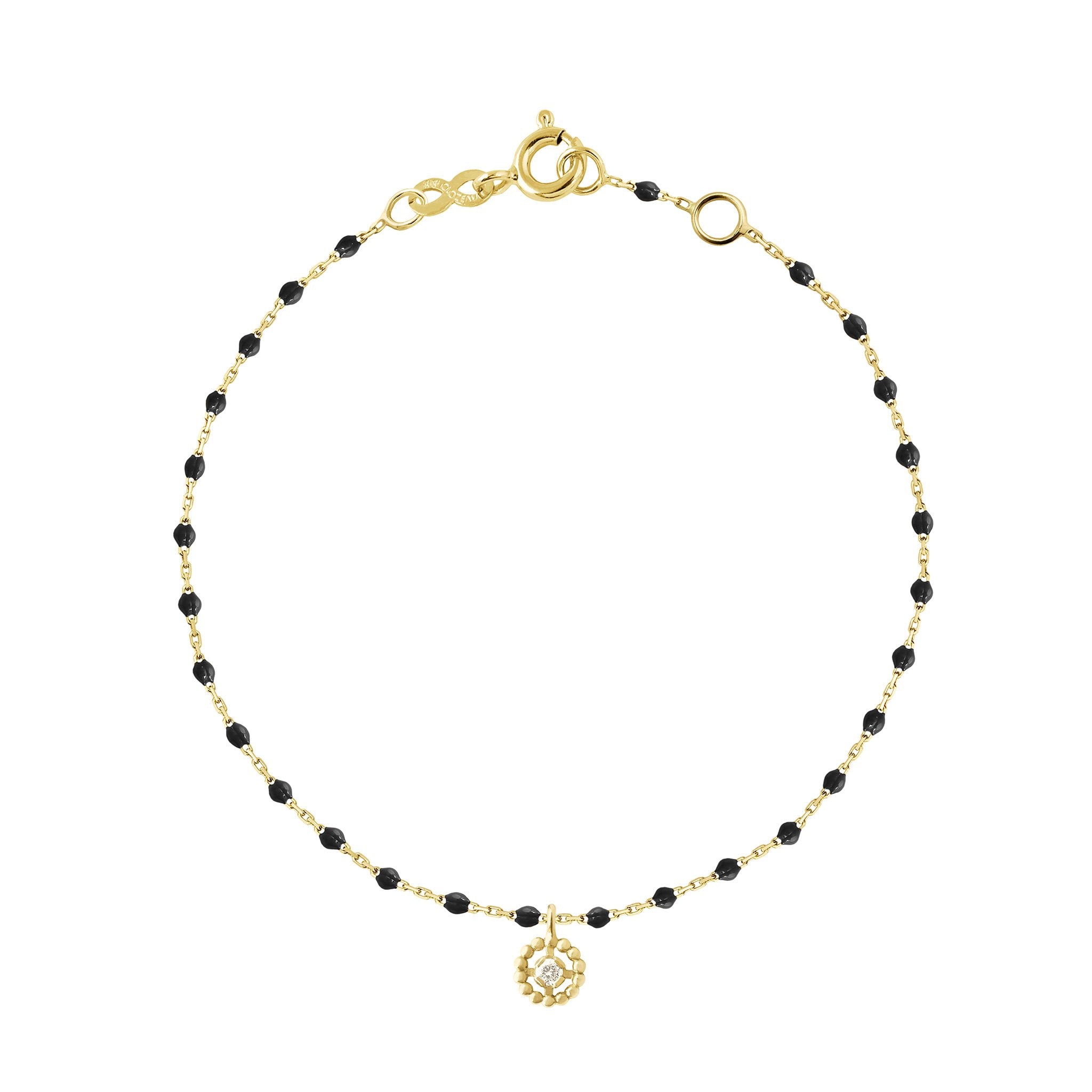 Bracelet Lucky Puce, diamant, or jaune et mini perles de résine noire, 17 cm lucky Référence :  b3lk003j2017di -1