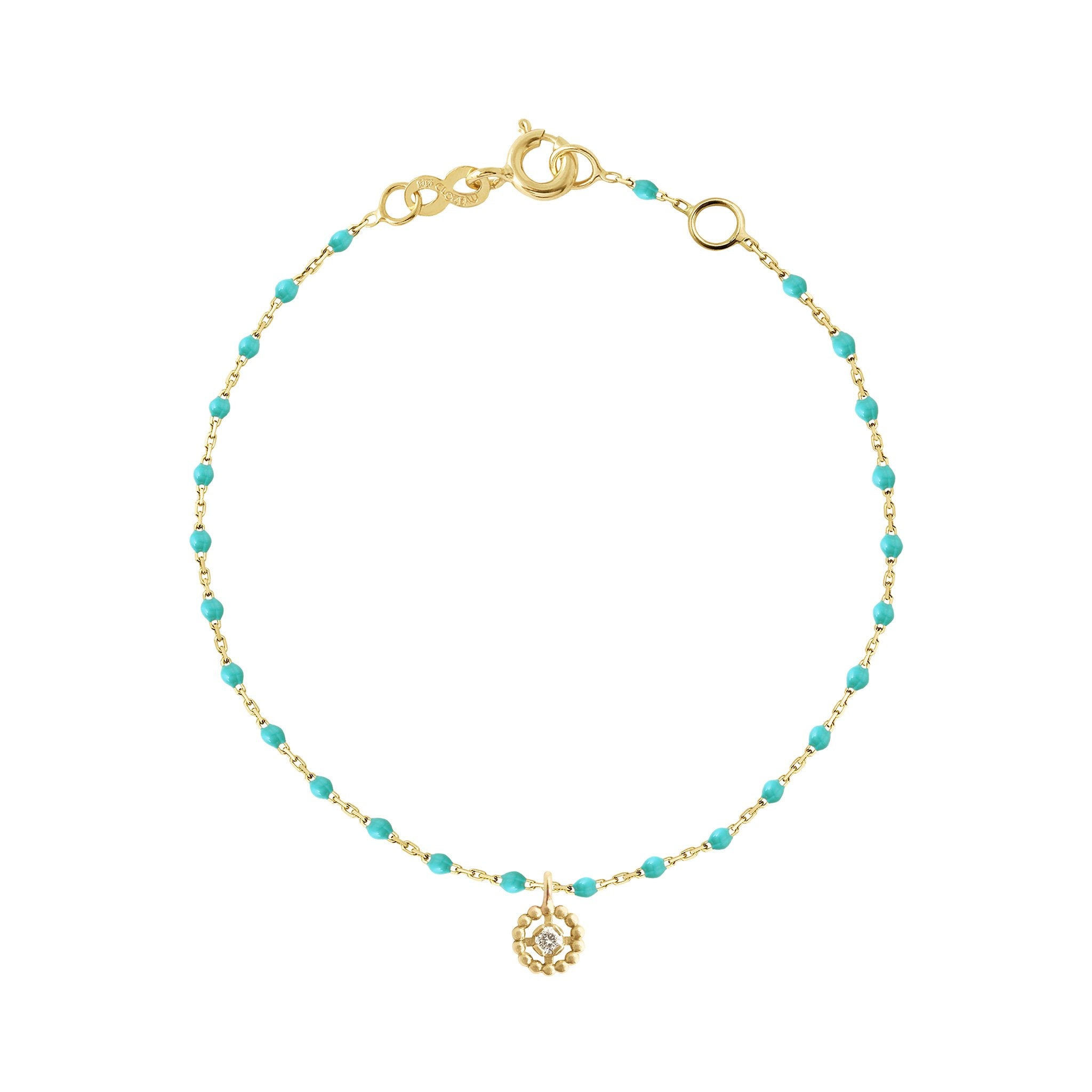 Bracelet Lucky Puce, diamant, or jaune et mini perles de résine turquoise verte, 17 cm lucky Référence :  b3lk003j3317di -1