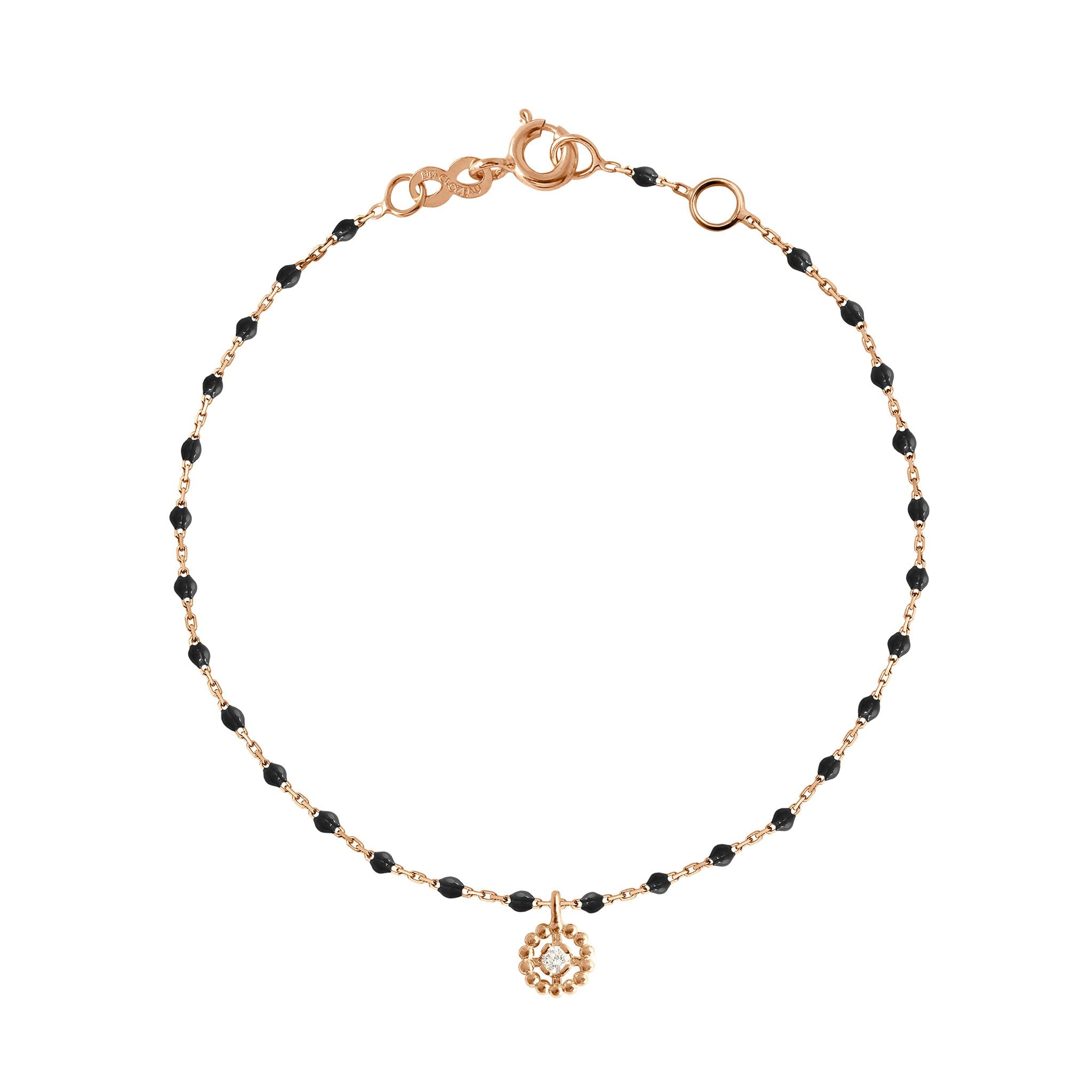 Bracelet Lucky Puce, diamant, or rose et mini perles de résine noire, 17 cm lucky Référence :  b3lk003r2017di -1