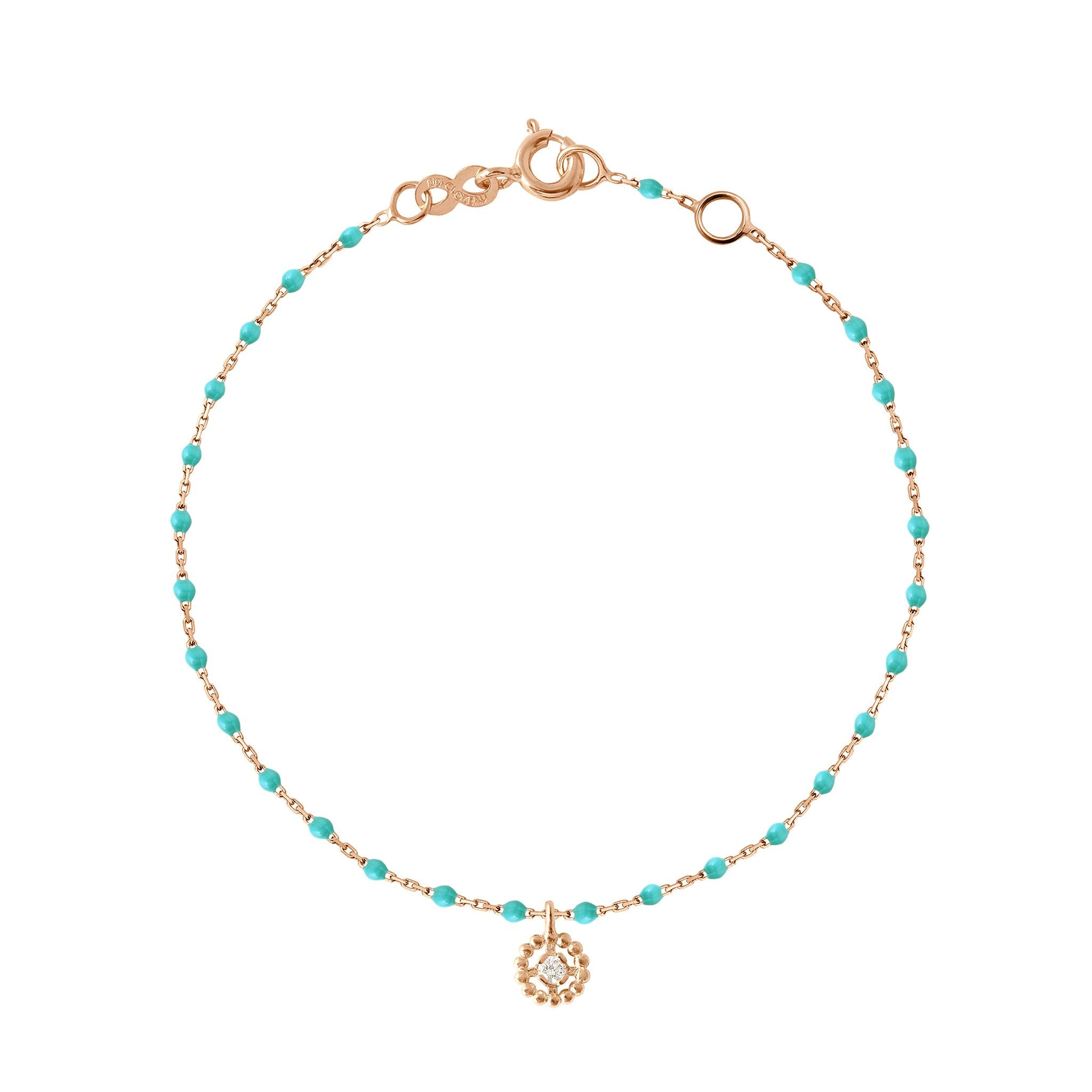 Bracelet Lucky Puce, diamant, or rose et mini perles de résine turquoise verte, 17 cm