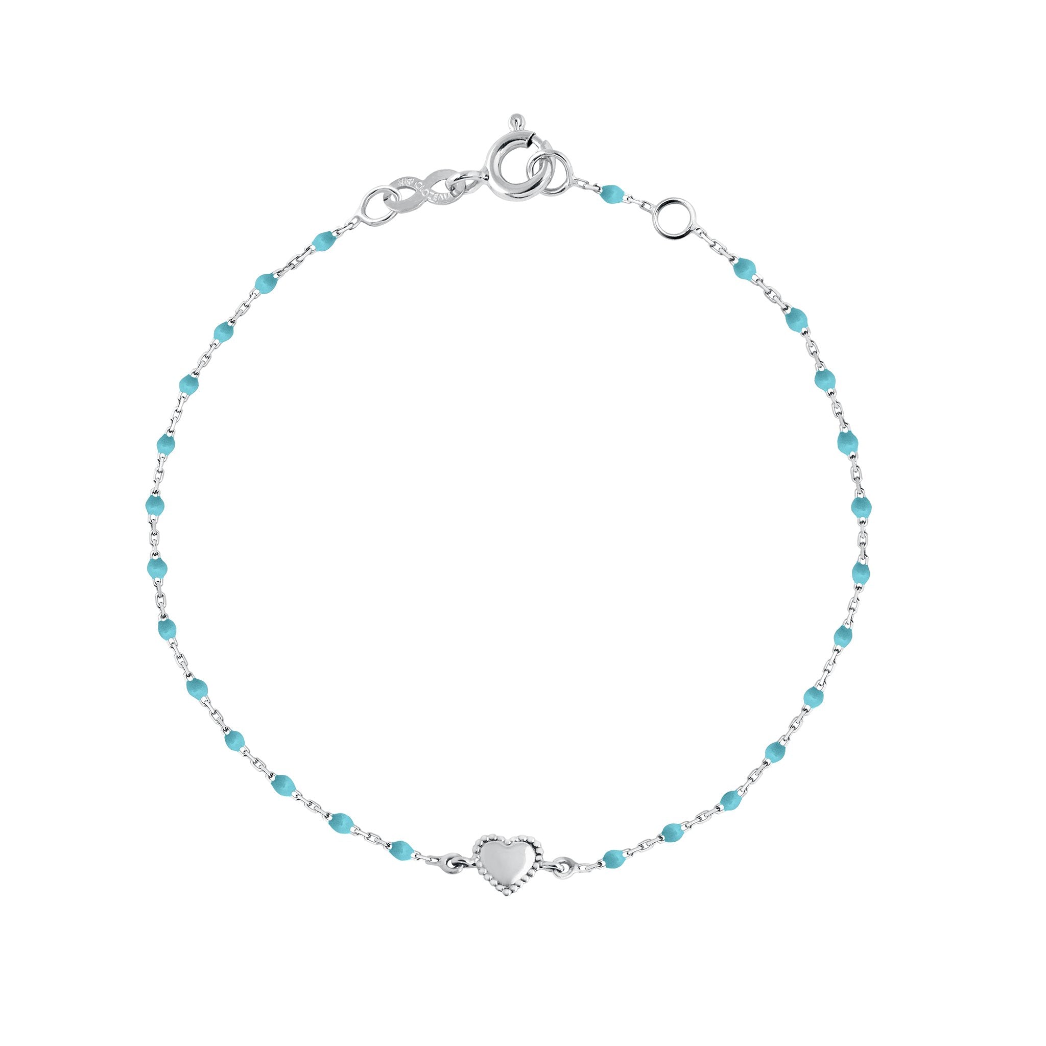 Bracelet Lucky Coeur, or blanc et mini perles de résine turquoise, 17 cm lucky Référence :  b3lk004g3417xx -1