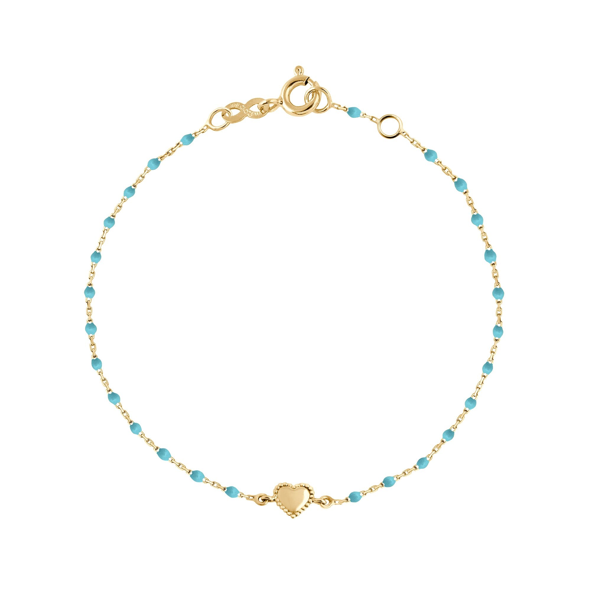 Bracelet Lucky Coeur, or jaune et mini perles de résine turquoise, 17 cm lucky Référence :  b3lk004j3417xx -1